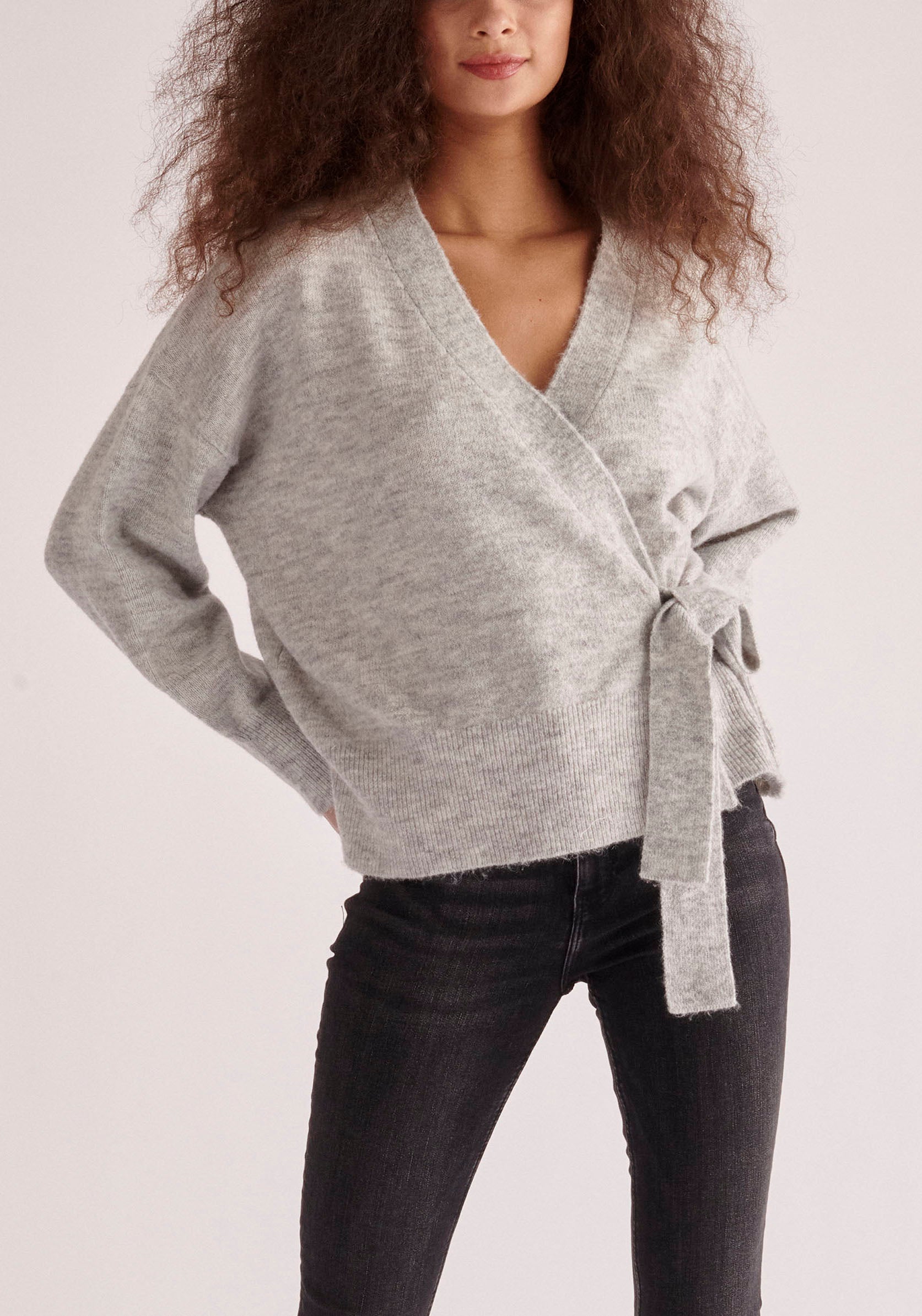 Paisie Ballerina Wrap Cardigan in Light Grey