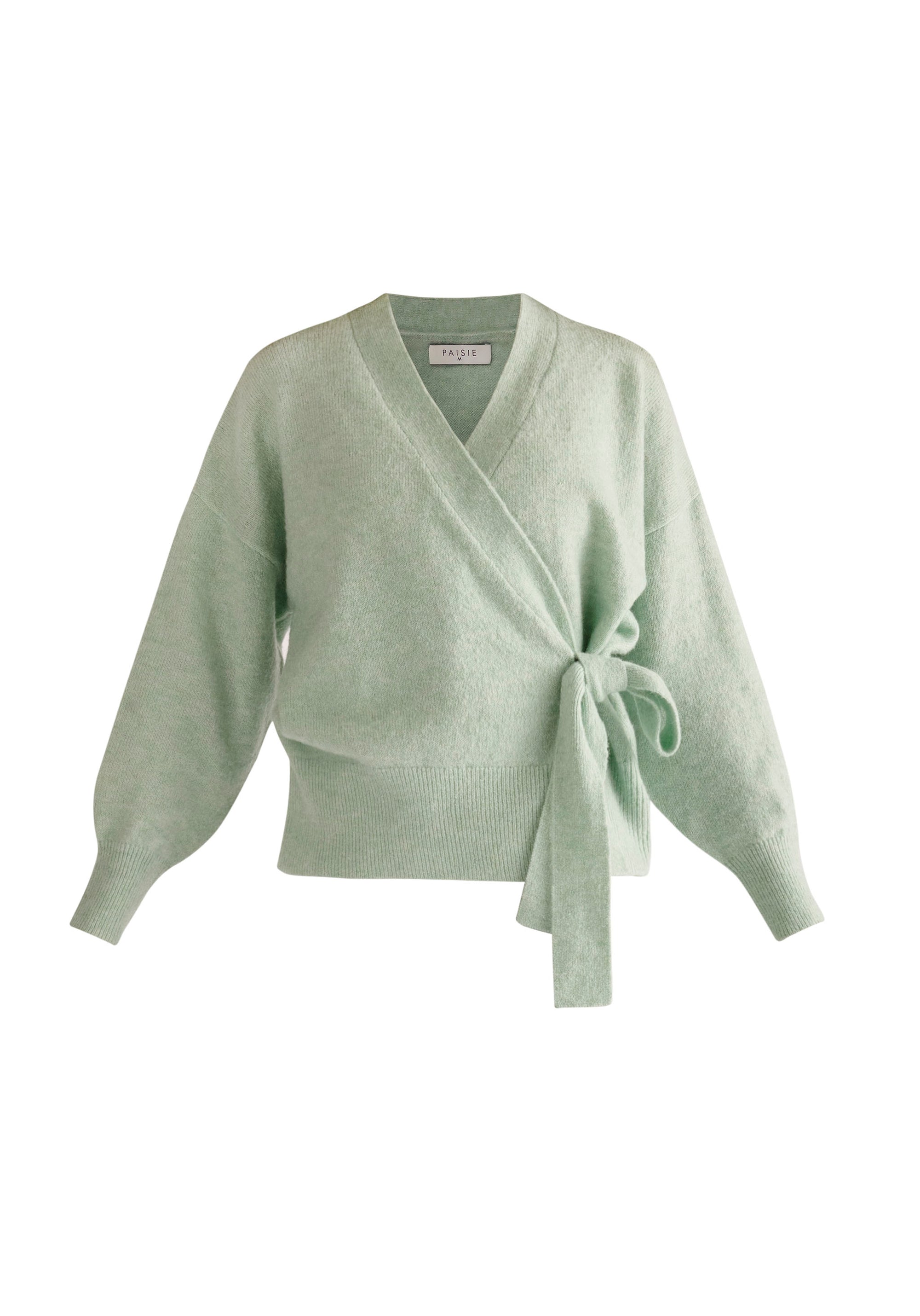 Paisie Ballerina Wrap Cardigan in Light Green Cut Out