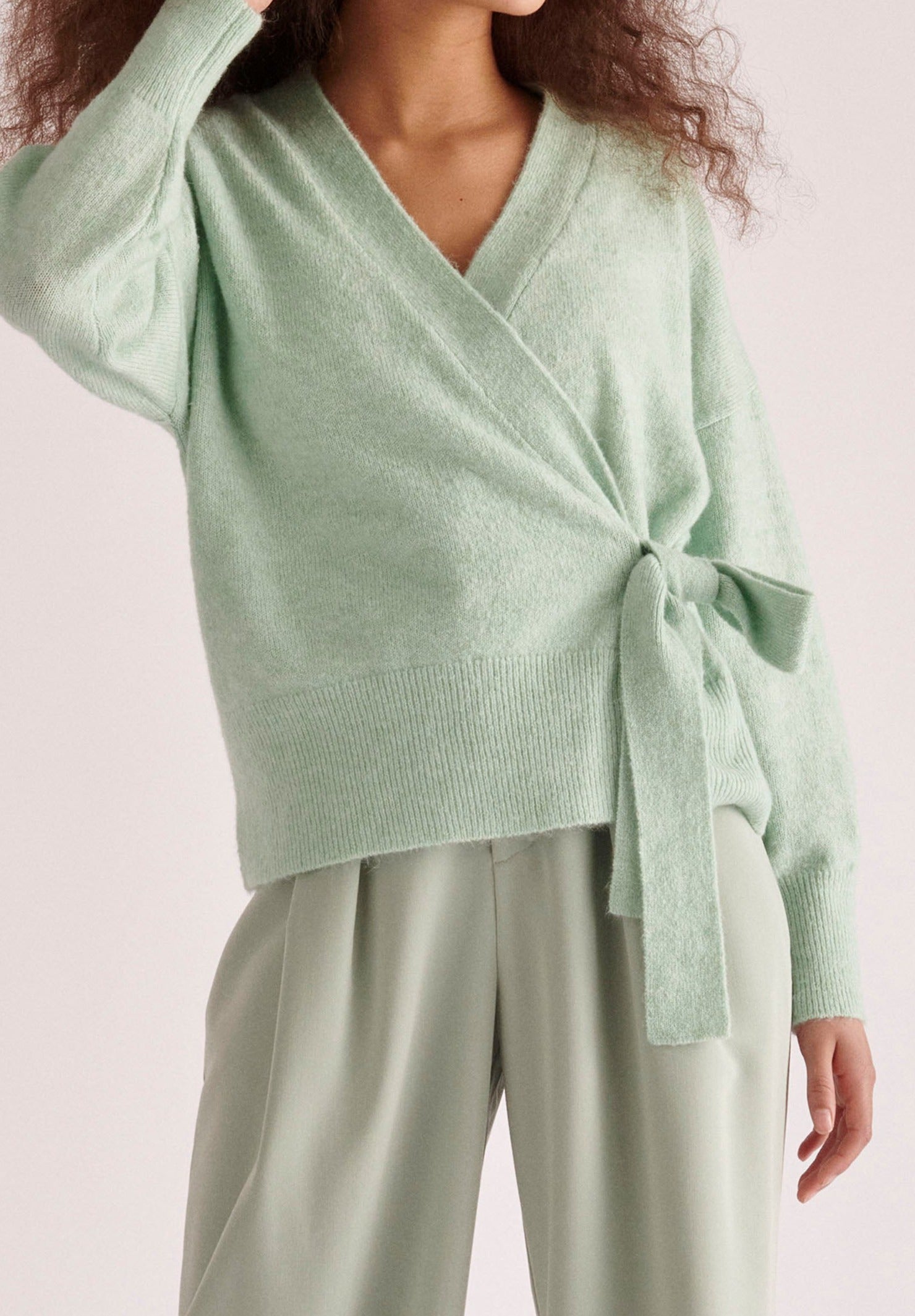 Paisie Ballerina Wrap Cardigan in Light Green