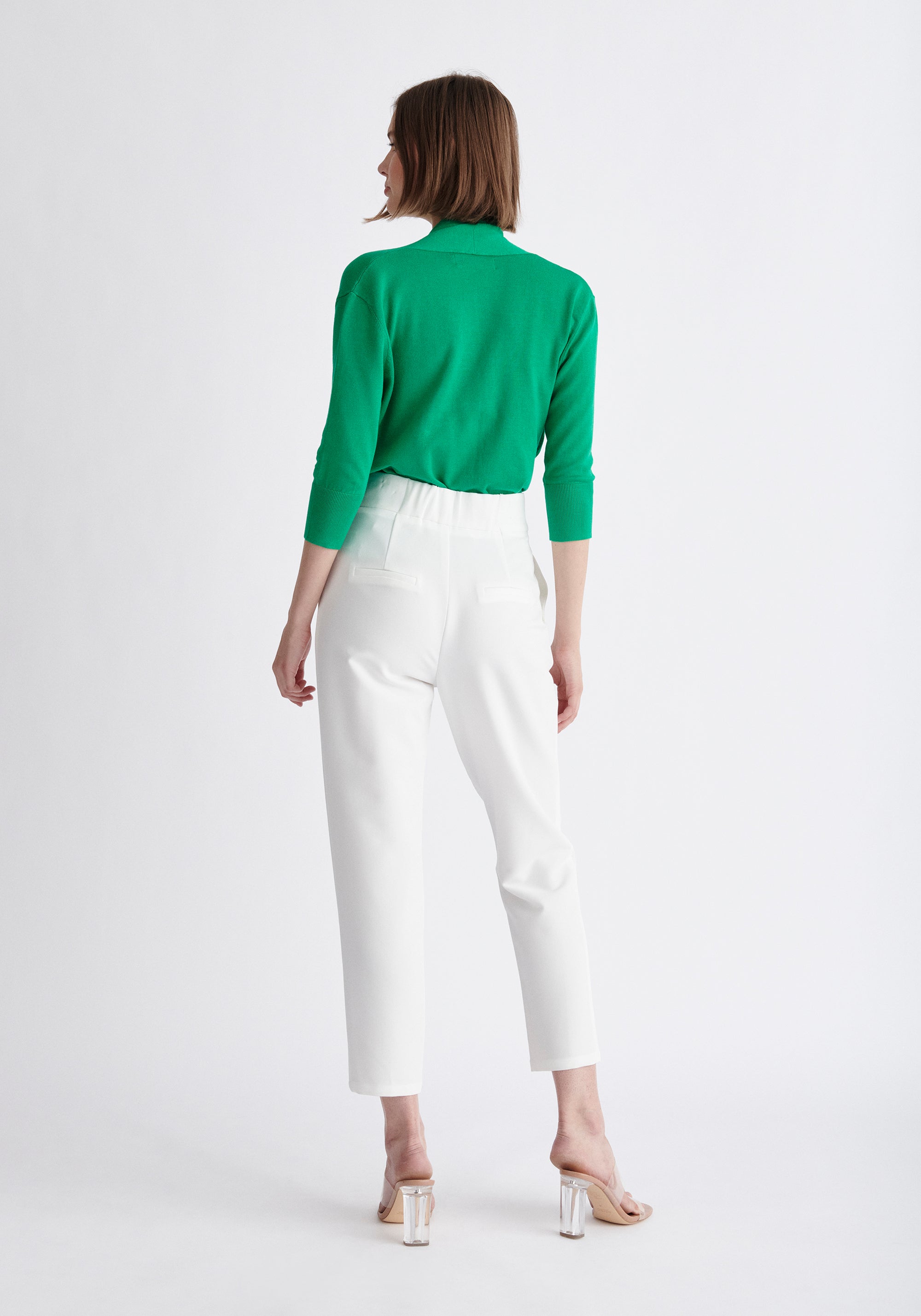 Paisie Cropped Sleeve Knitted Wrap Top in Green Back