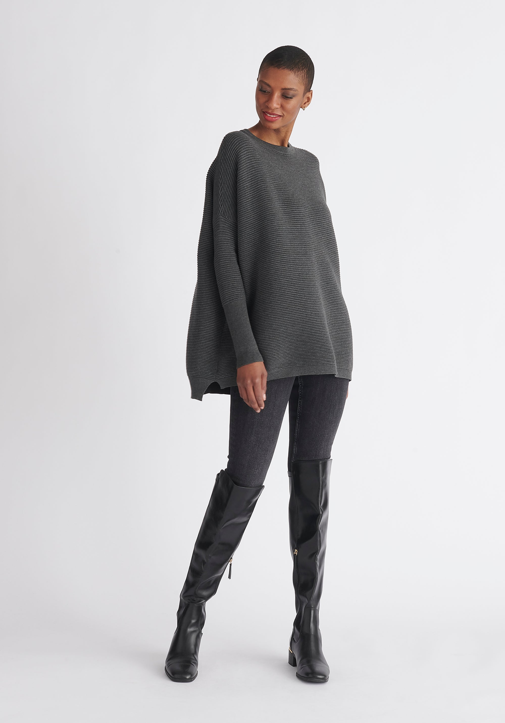 Paisie Ribbed Oversized Knit Jumper in Grey