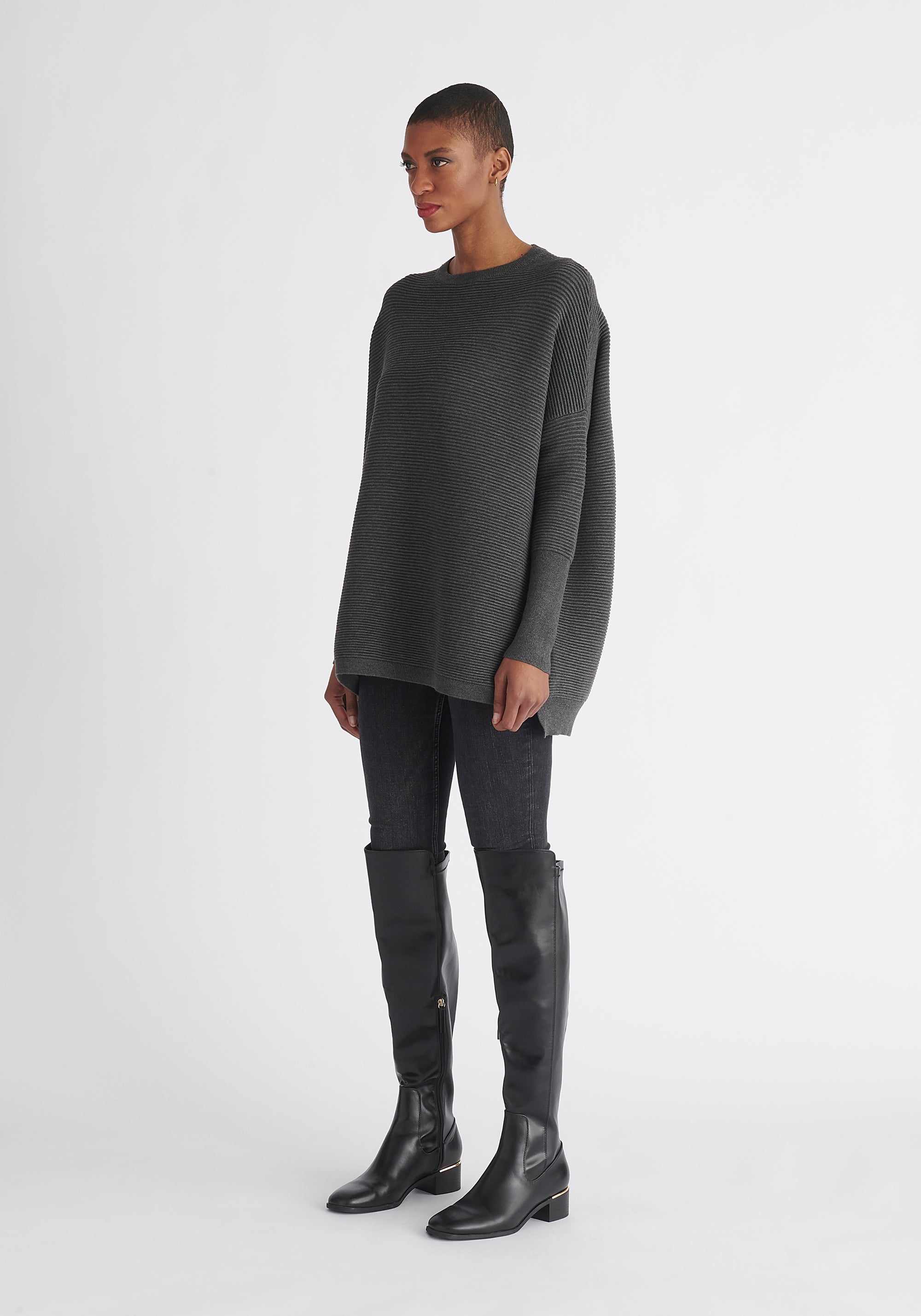 Paisie Ribbed Oversized Knit Jumper in Grey