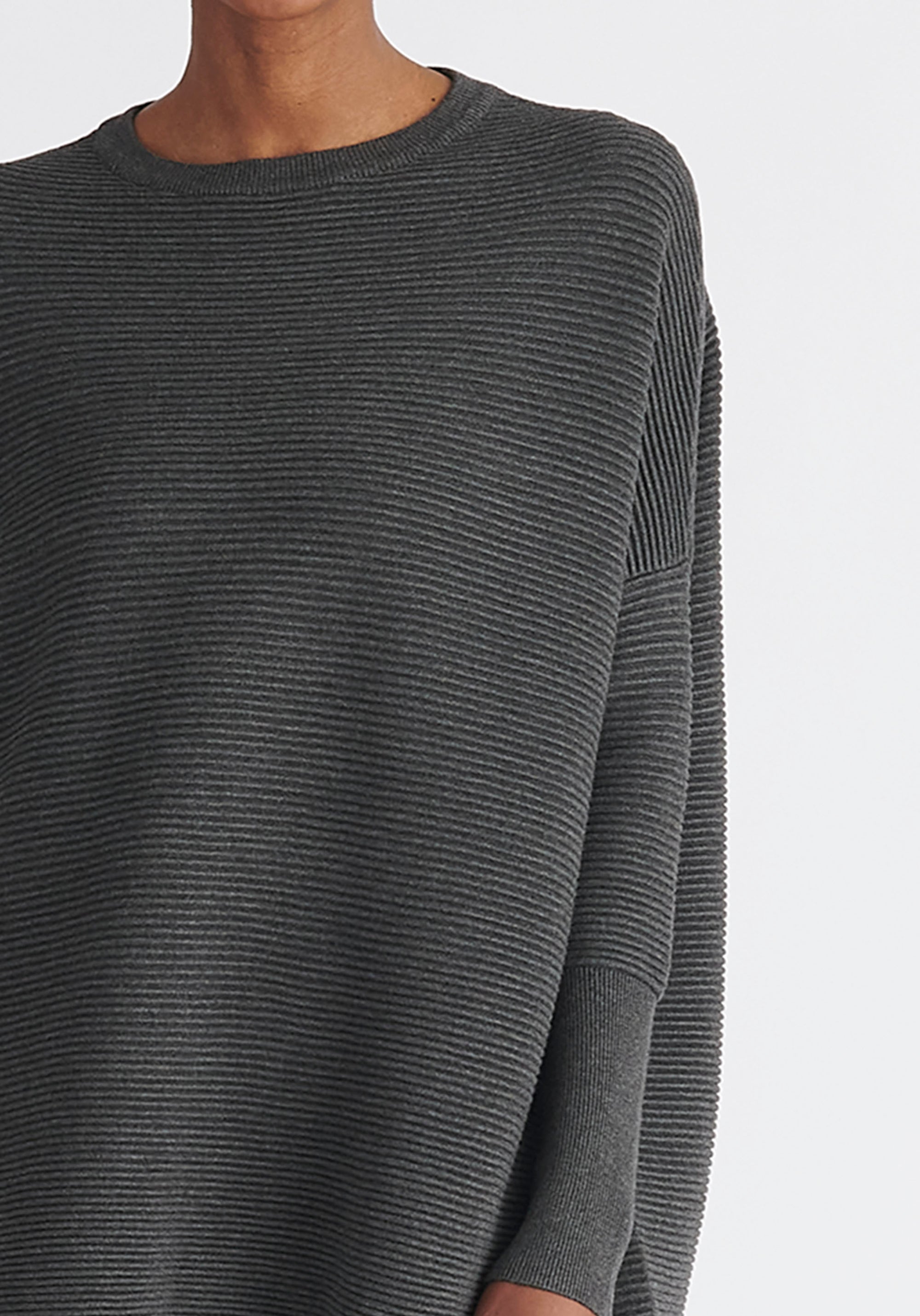 Paisie Ribbed Oversized Knit Jumper in Grey Close Up