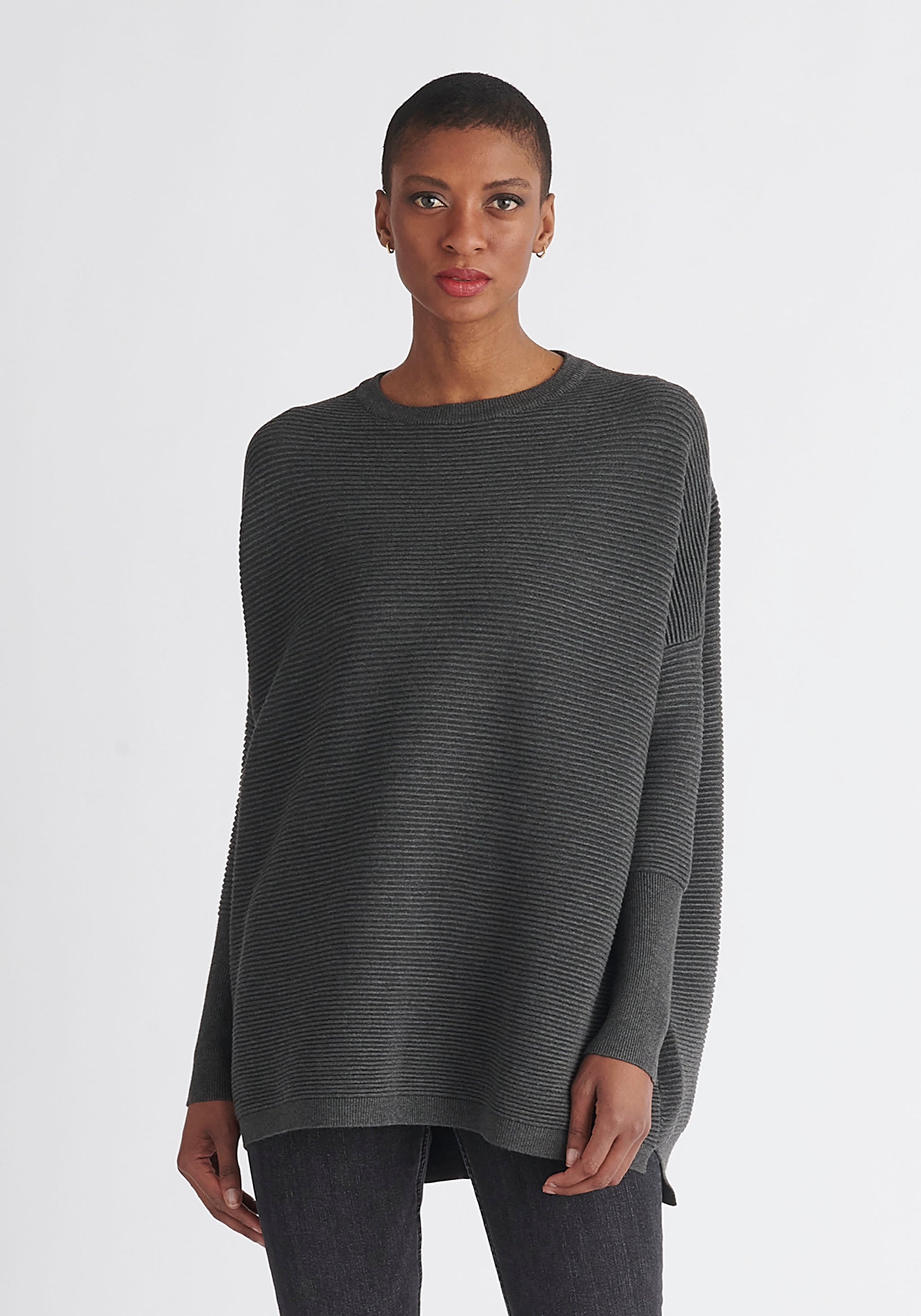 Paisie Ribbed Oversized Knit Jumper in Grey