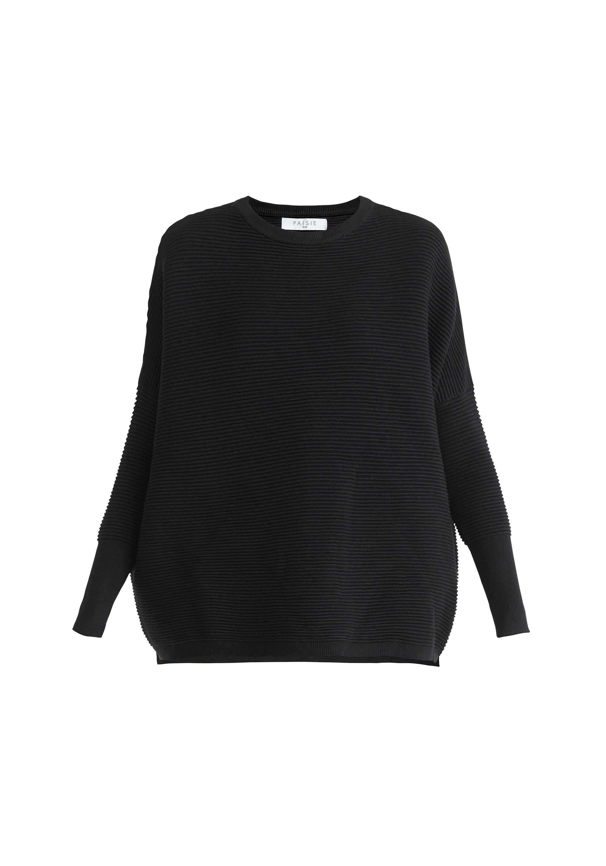 Paisie Ribbed Oversized Knit Jumper in Black Cut Out