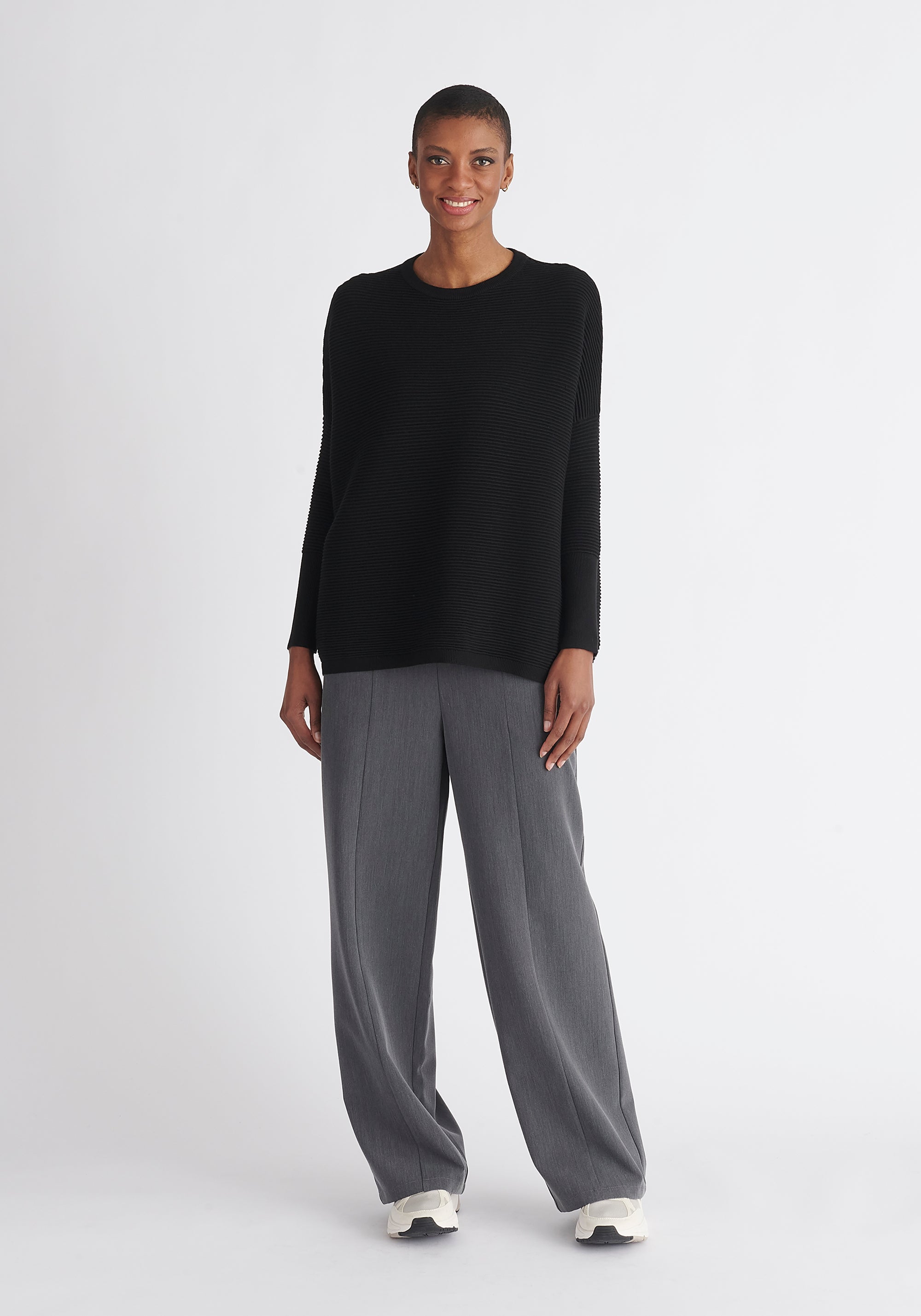 Paisie Ribbed Oversized Knit Jumper in Black