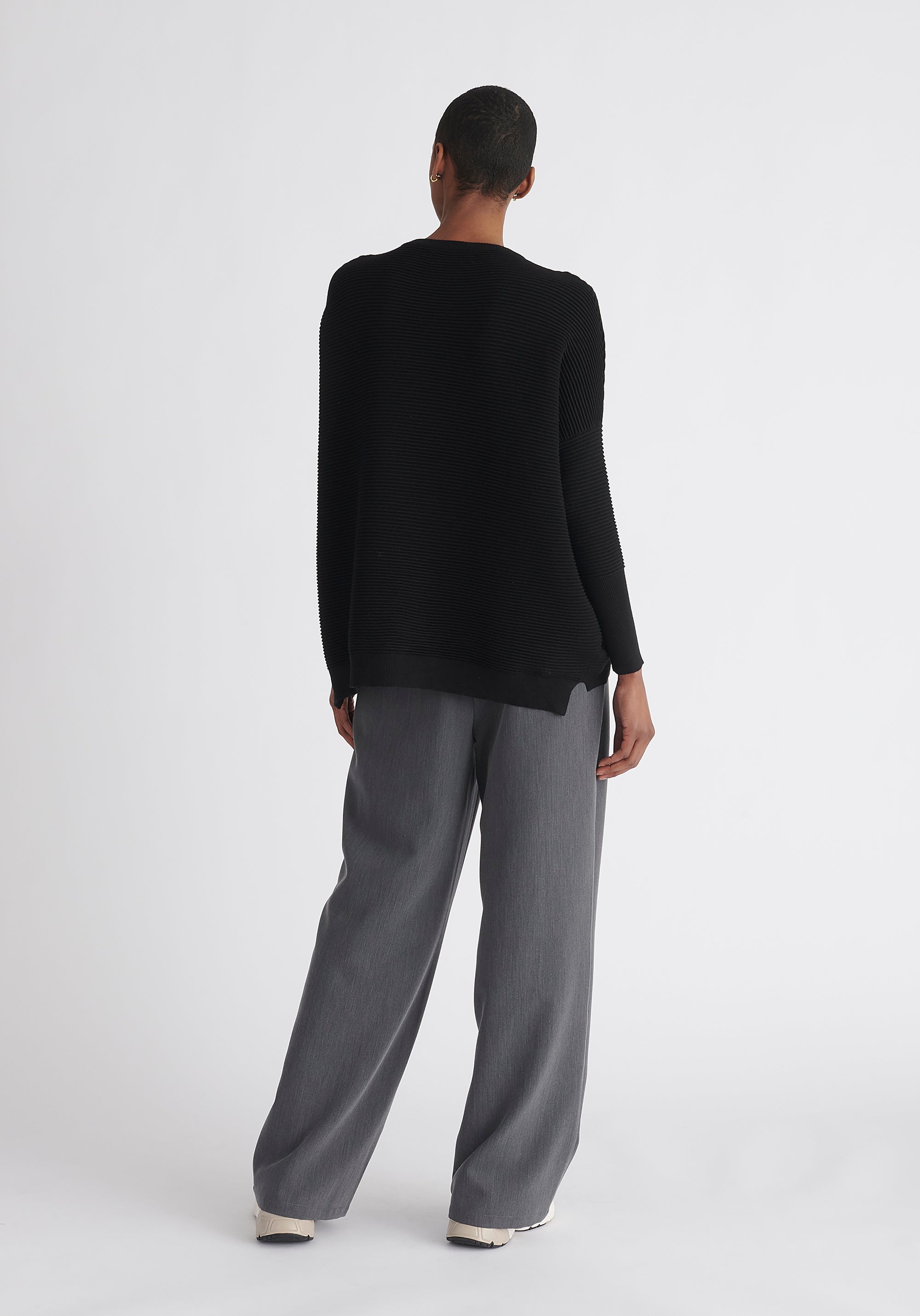 Paisie Ribbed Oversized Knit Jumper in Black Back