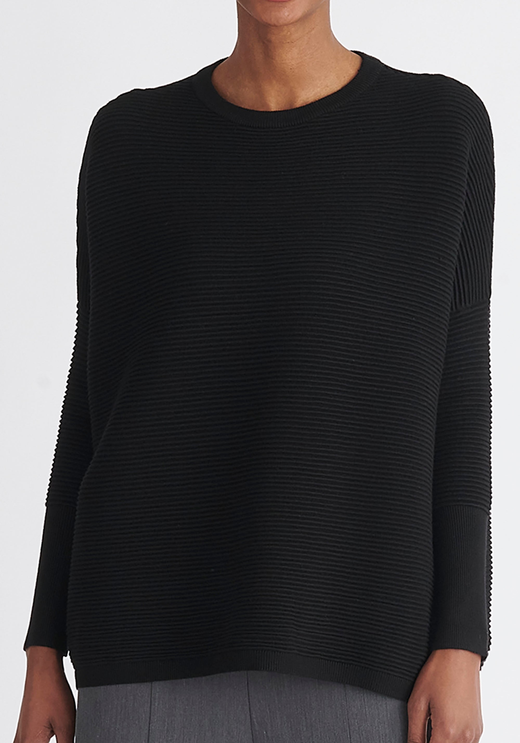 Paisie Ribbed Oversized Knit Jumper in Black Close Up