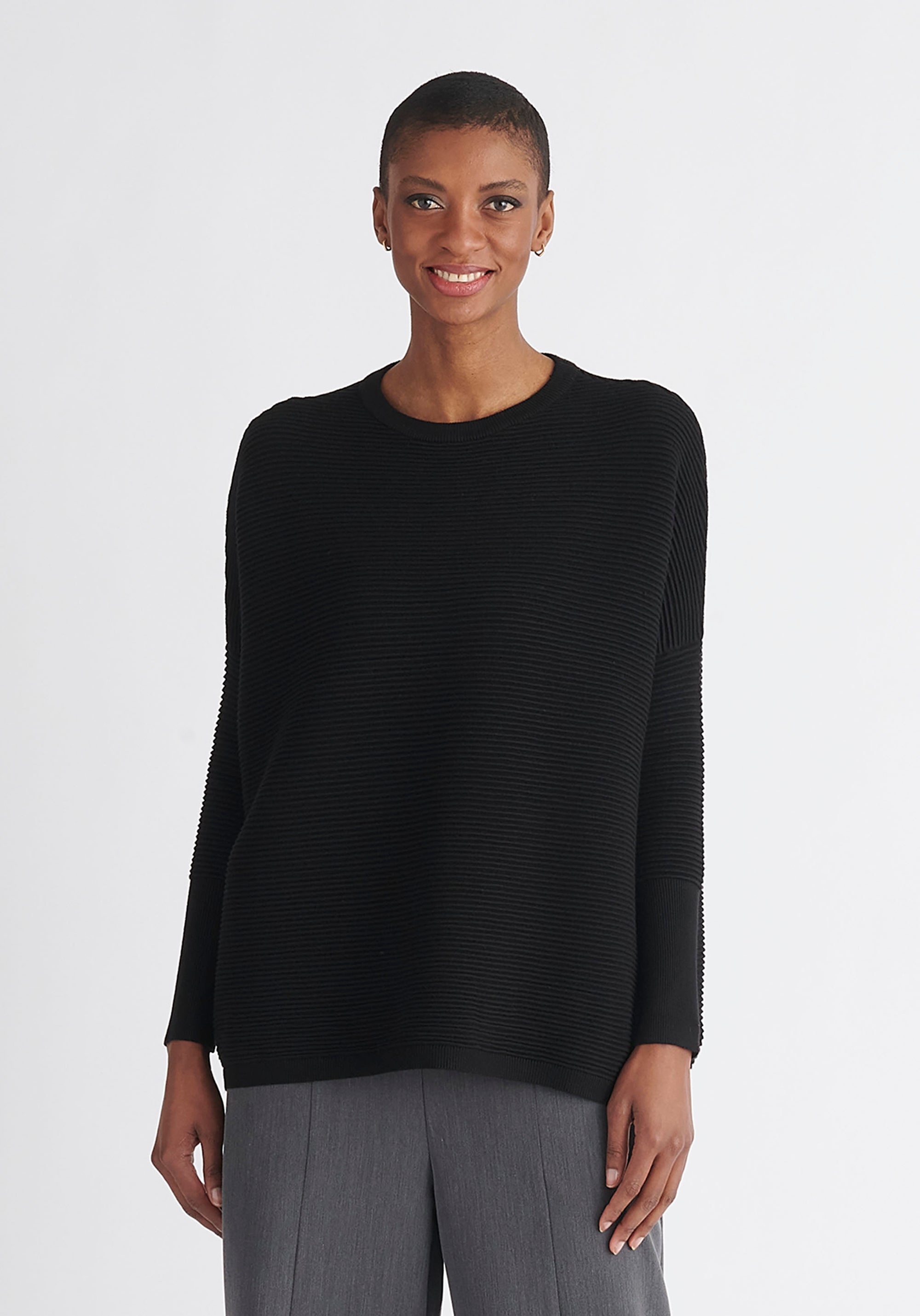 Paisie Ribbed Oversized Knit Jumper in Black