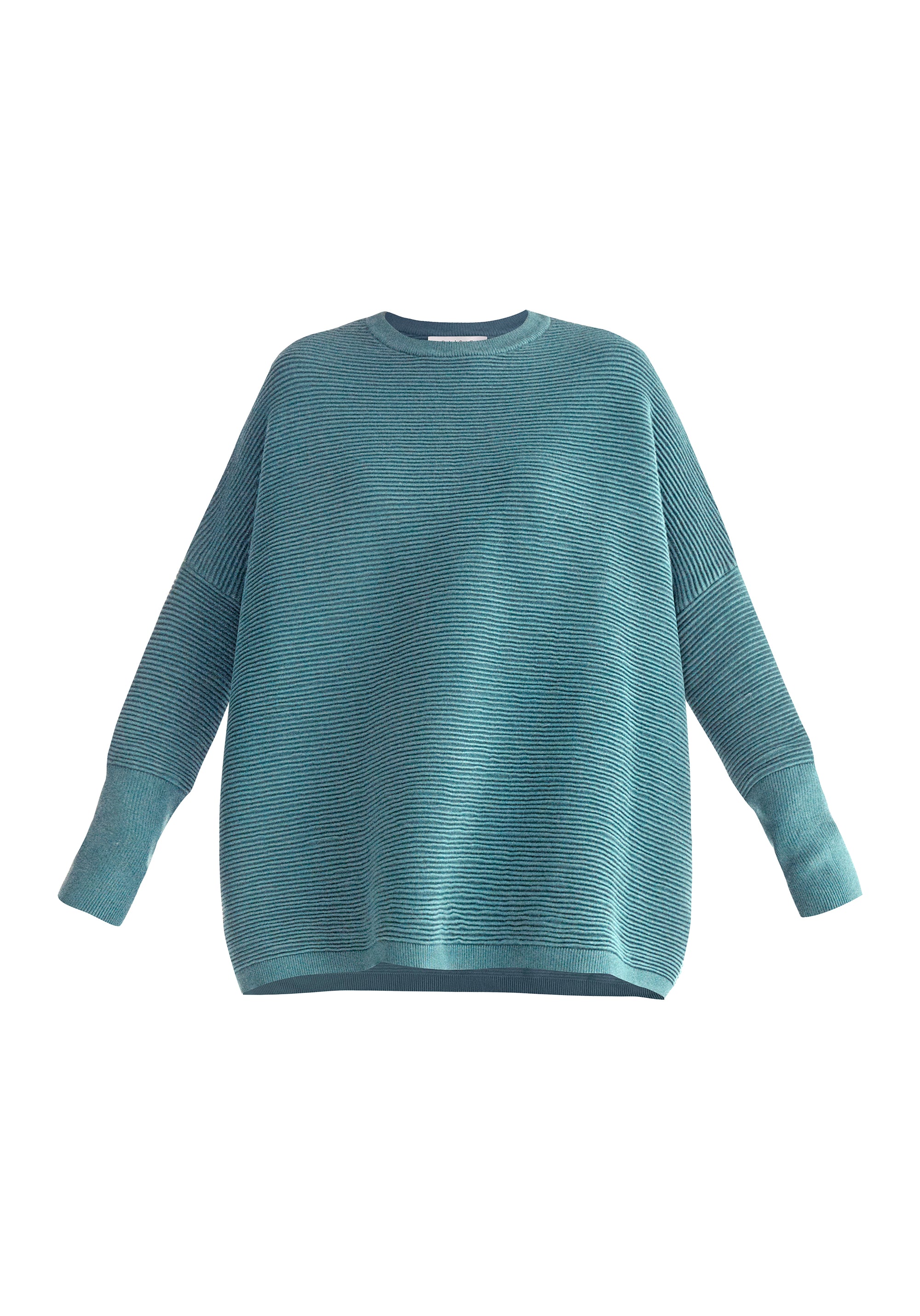 Paisie Ribbed Oversized Knit Jumper in Teal Cut Out