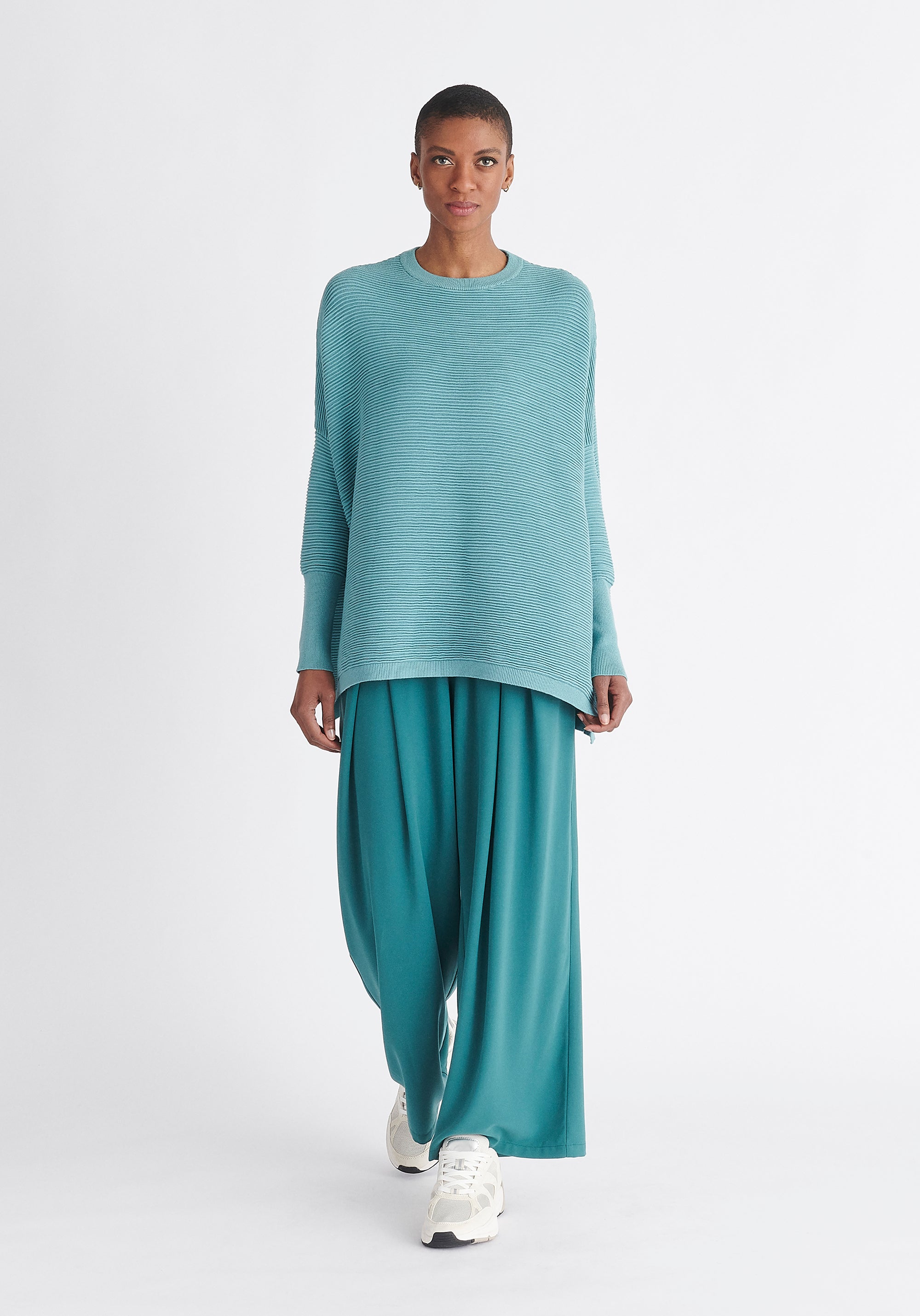 Paisie Ribbed Oversized Knit Jumper in Teal