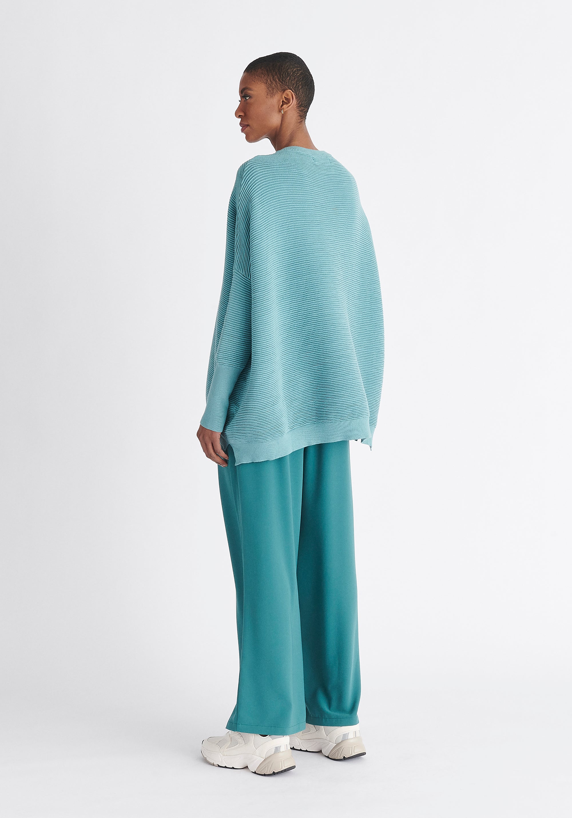 Paisie Ribbed Oversized Knit Jumper in Teal Back