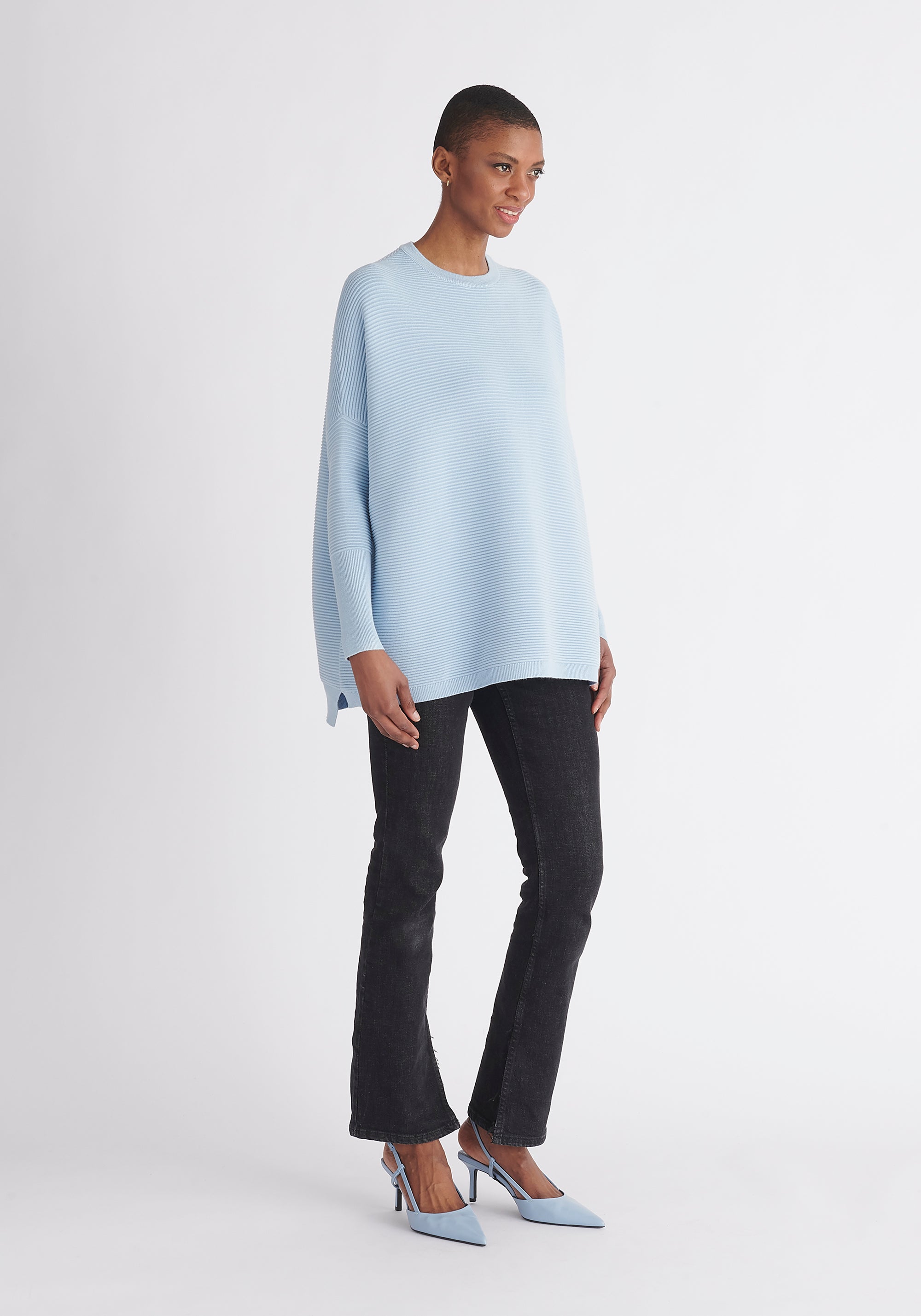 Paisie Ribbed Oversized Knit Jumper in Light Blue