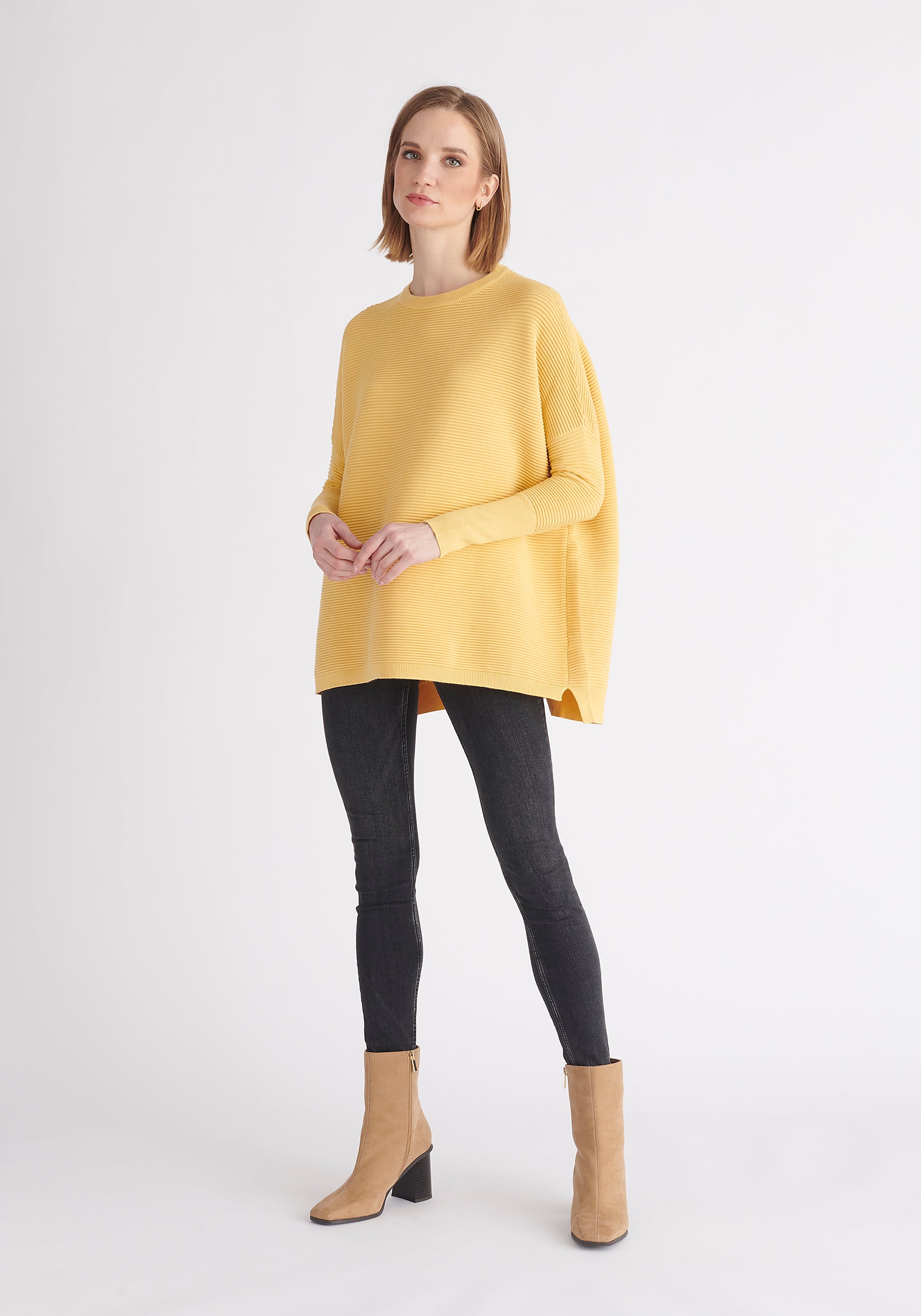 Paisie Ribbed Oversized Knit Jumper in Yellow