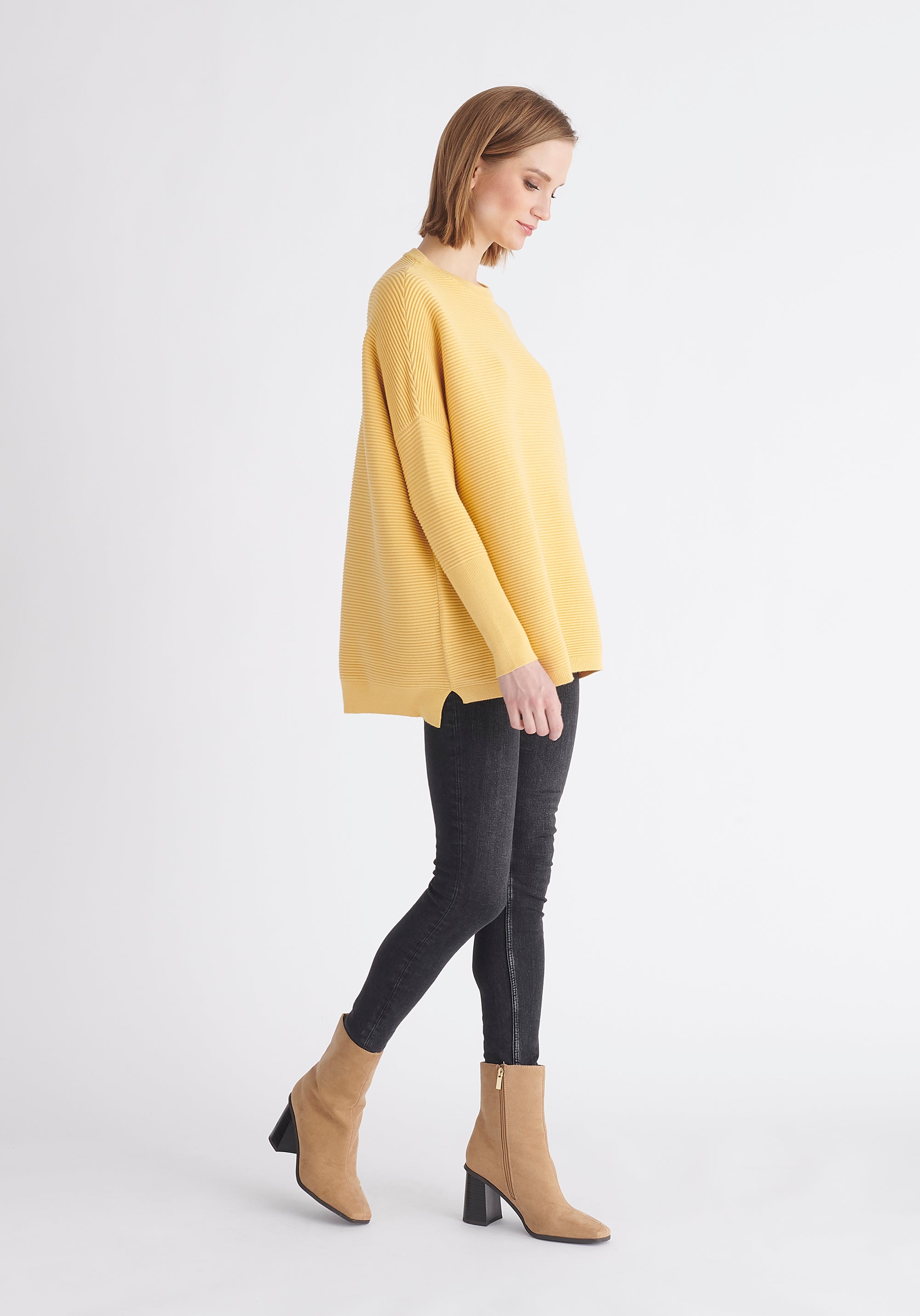 Paisie Ribbed Oversized Knit Jumper in Yellow Side