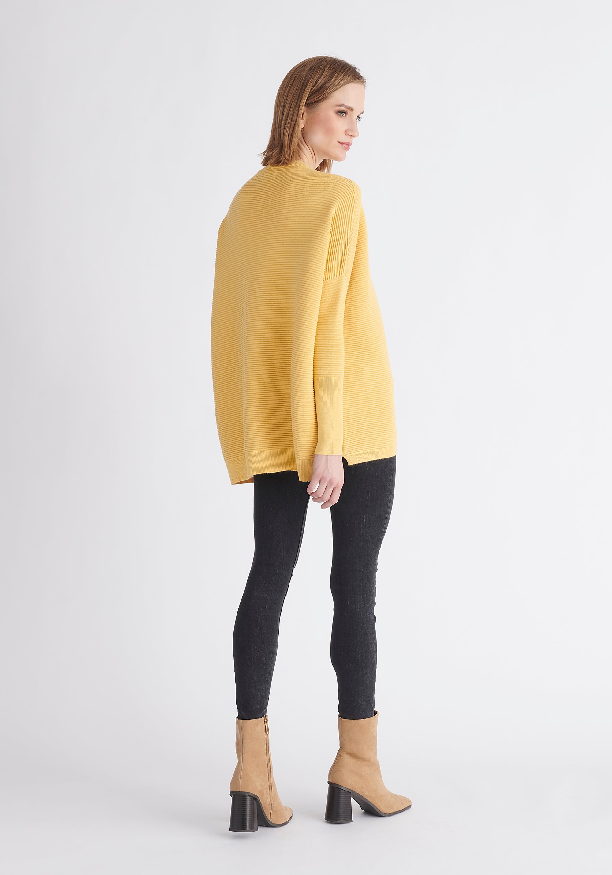 Paisie Ribbed Oversized Knit Jumper in Yellow Back