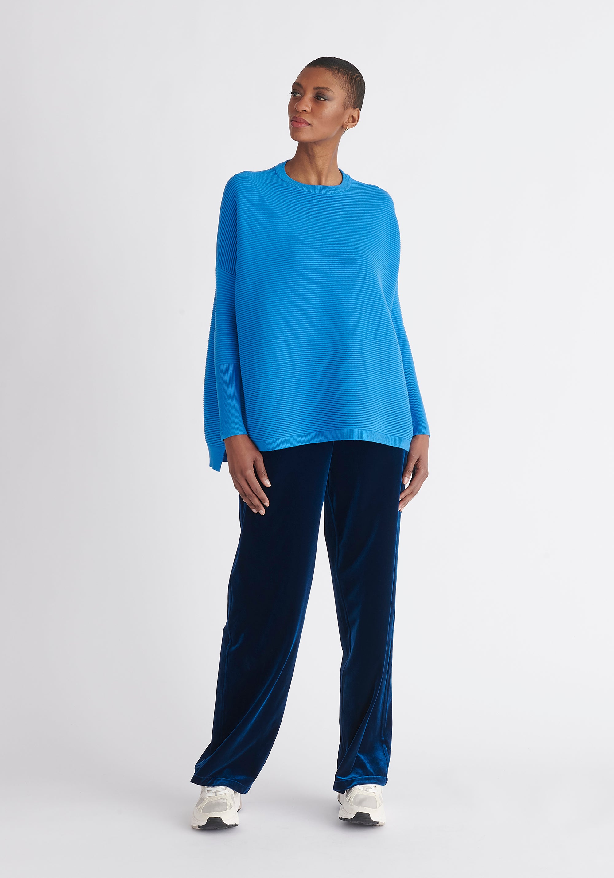 Paisie Ribbed Oversized Knit Jumper in Royal Blue