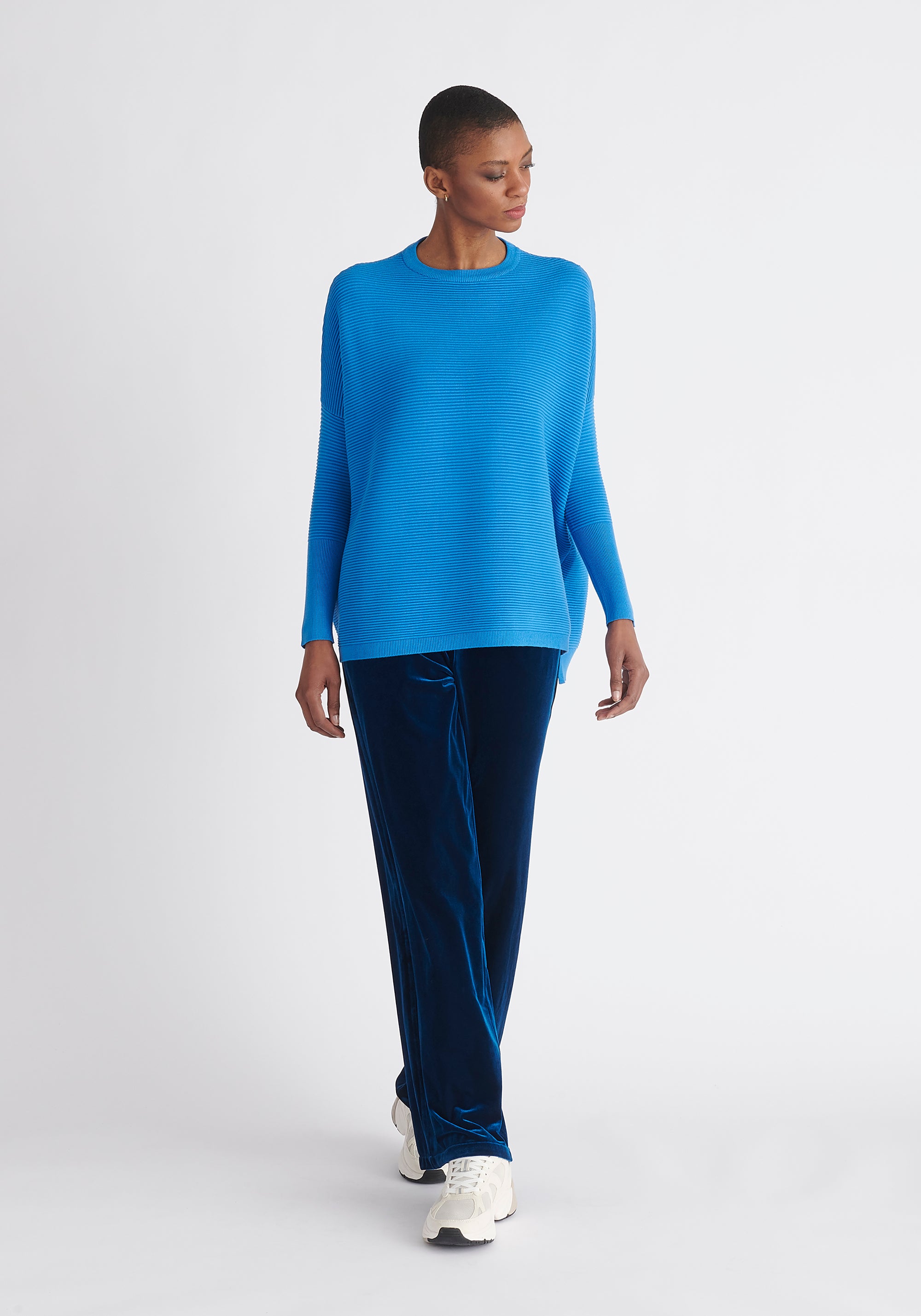 Paisie Ribbed Oversized Knit Jumper in Royal Blue