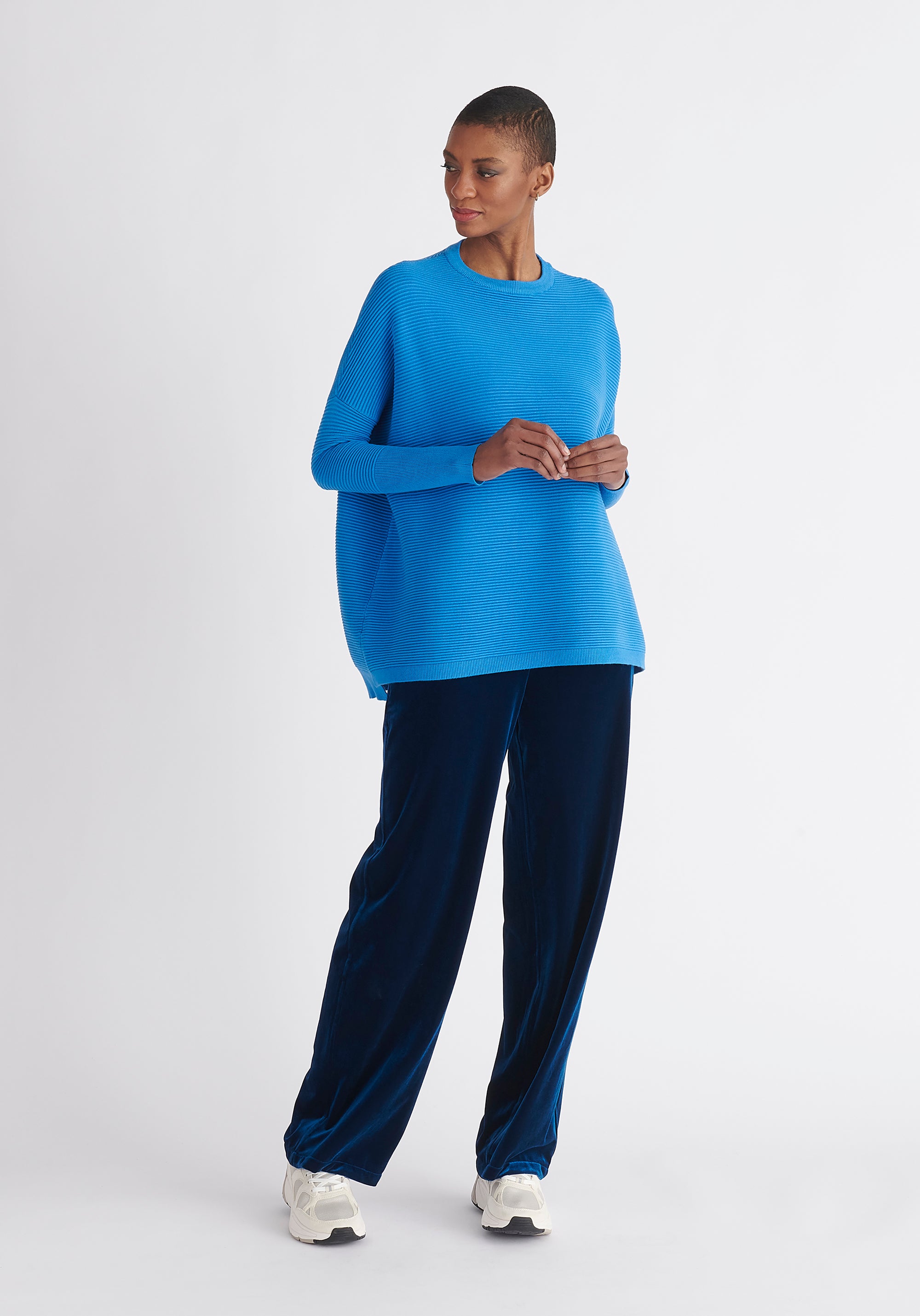 Paisie Ribbed Oversized Knit Jumper in Royal Blue