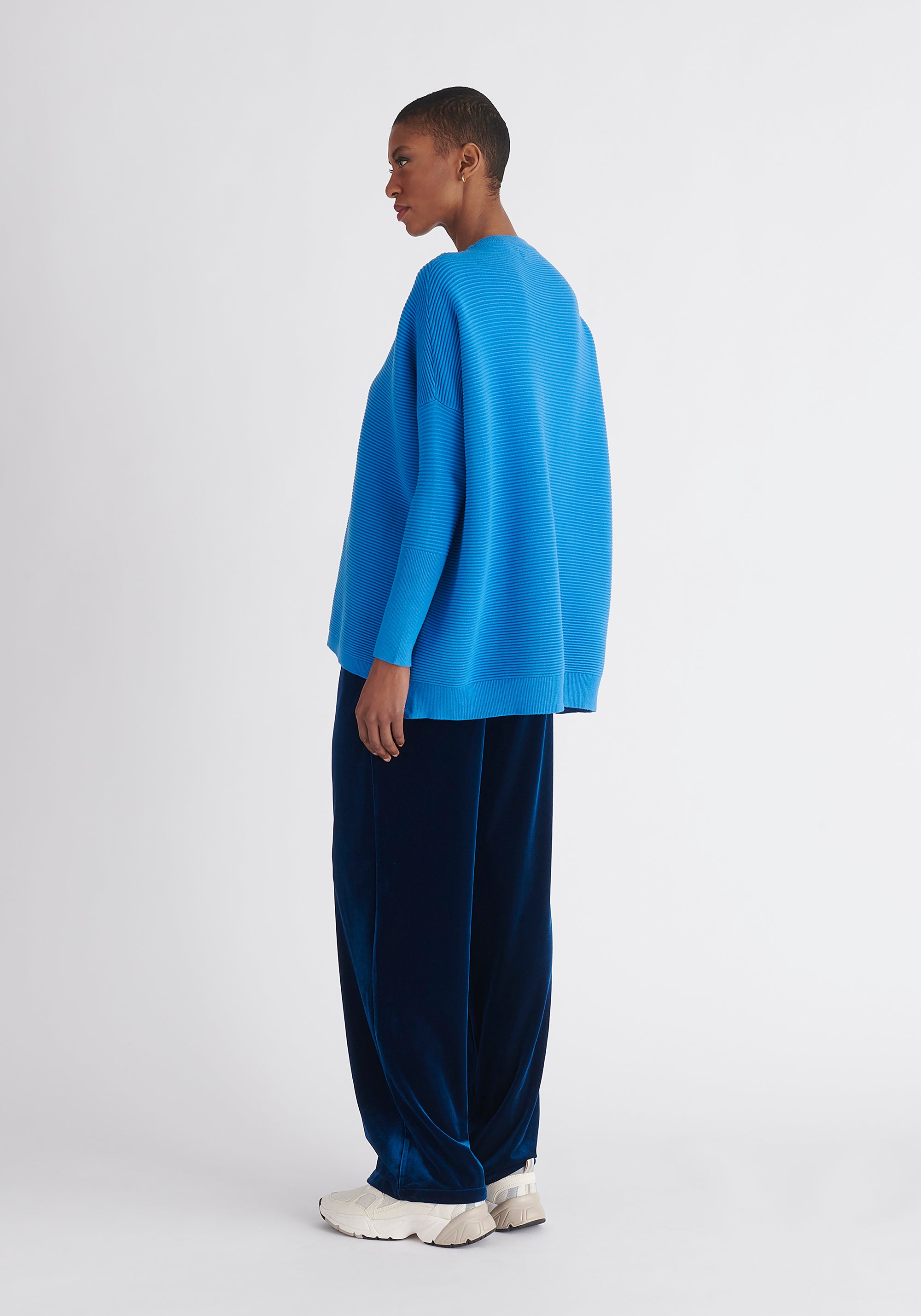 Paisie Ribbed Oversized Knit Jumper in Royal Blue Back