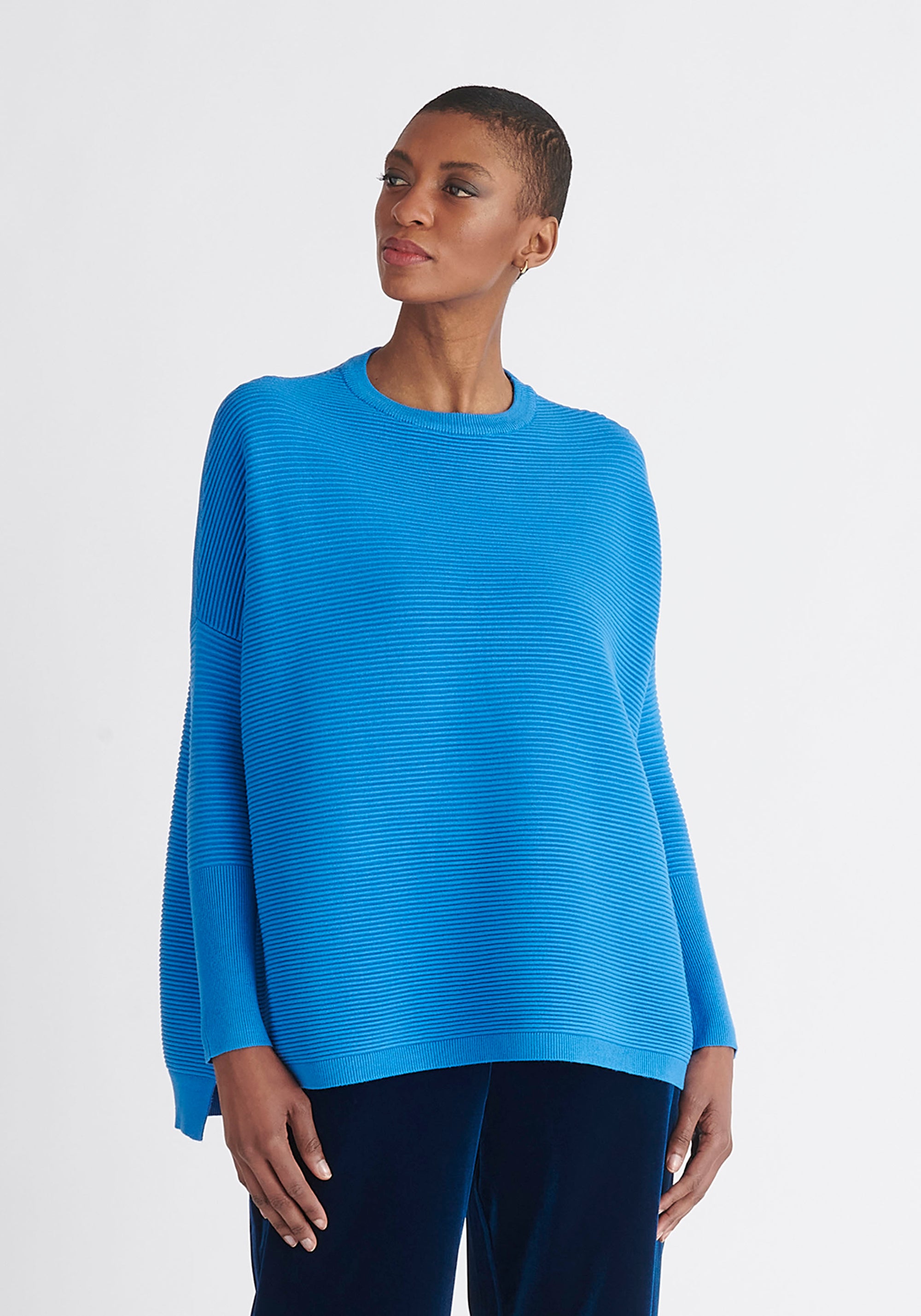 Paisie Ribbed Oversized Knit Jumper in Royal Blue