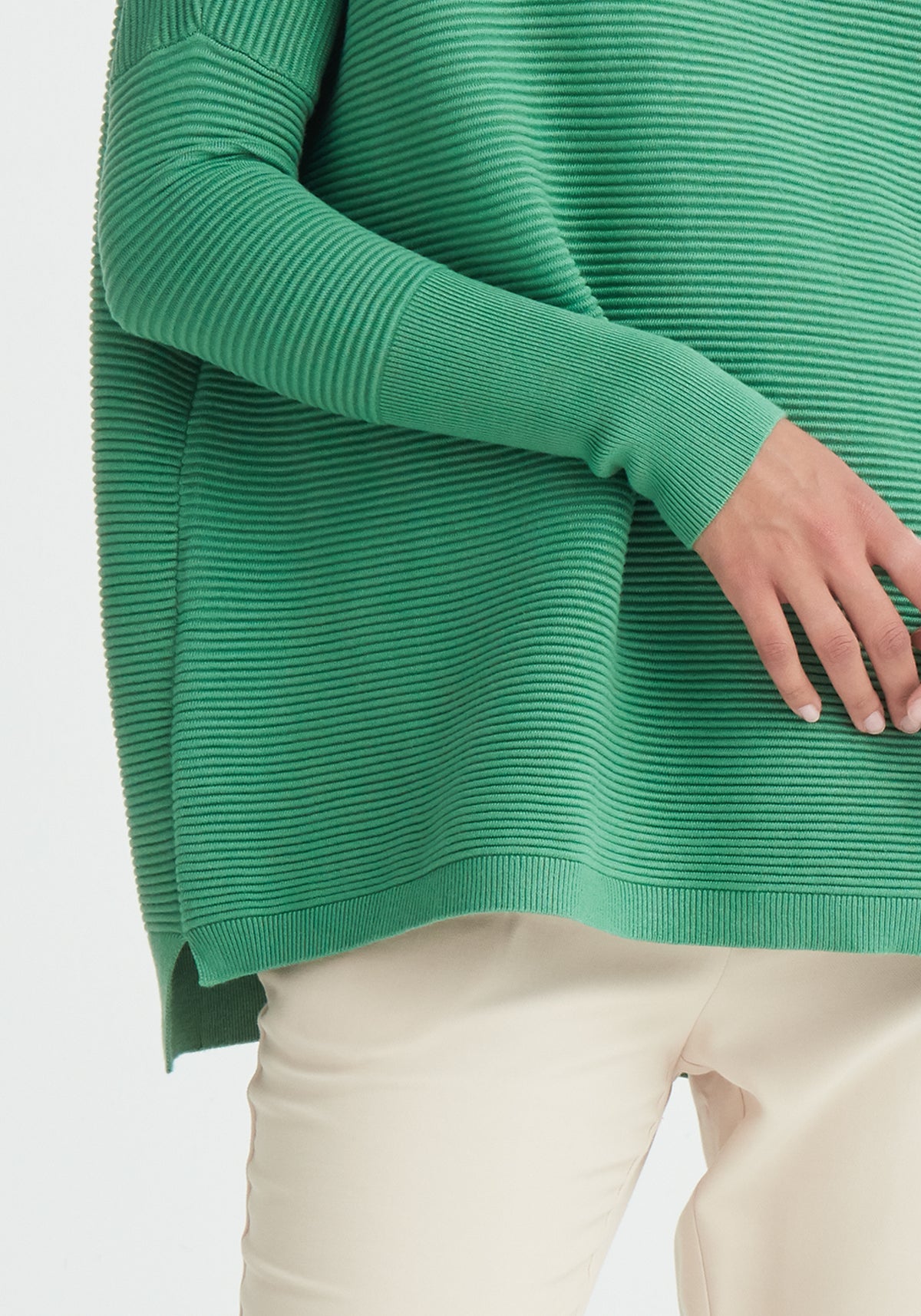 Paisie Ribbed Oversized Knit Jumper in Green Close Up