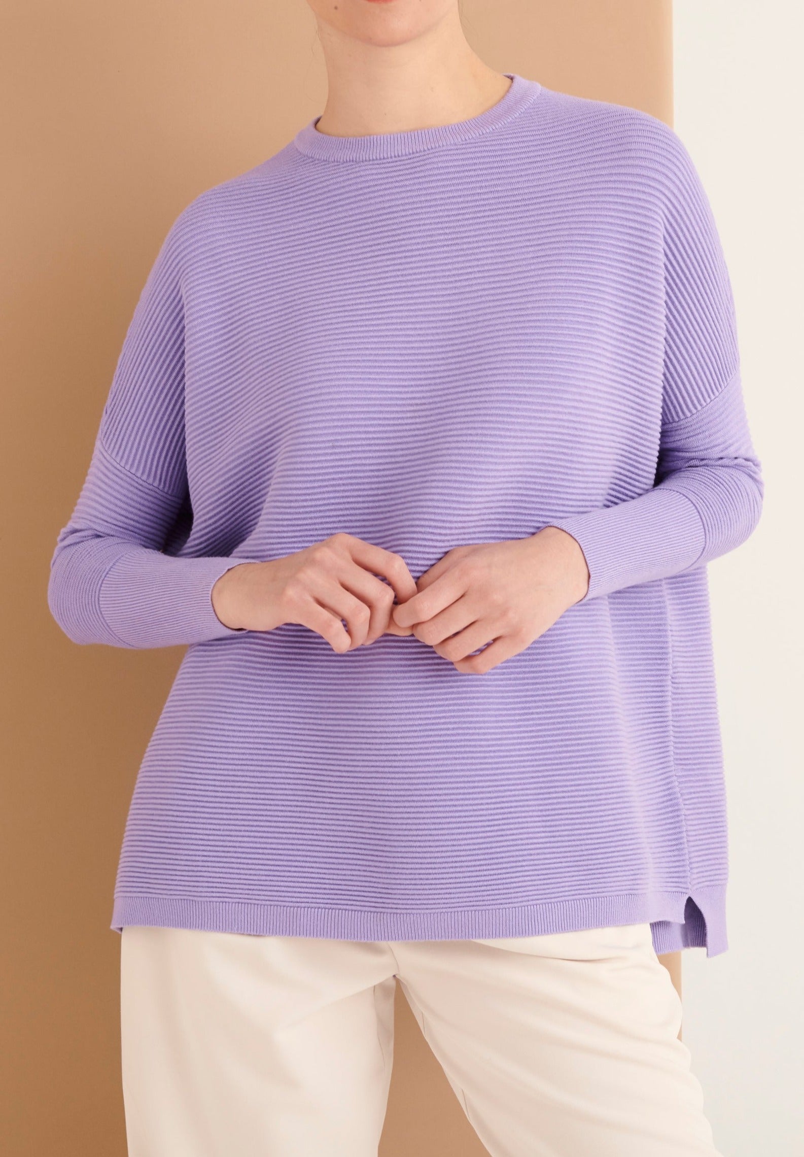 Paisie Oversized Ribbed Knit Jumper in Lilac