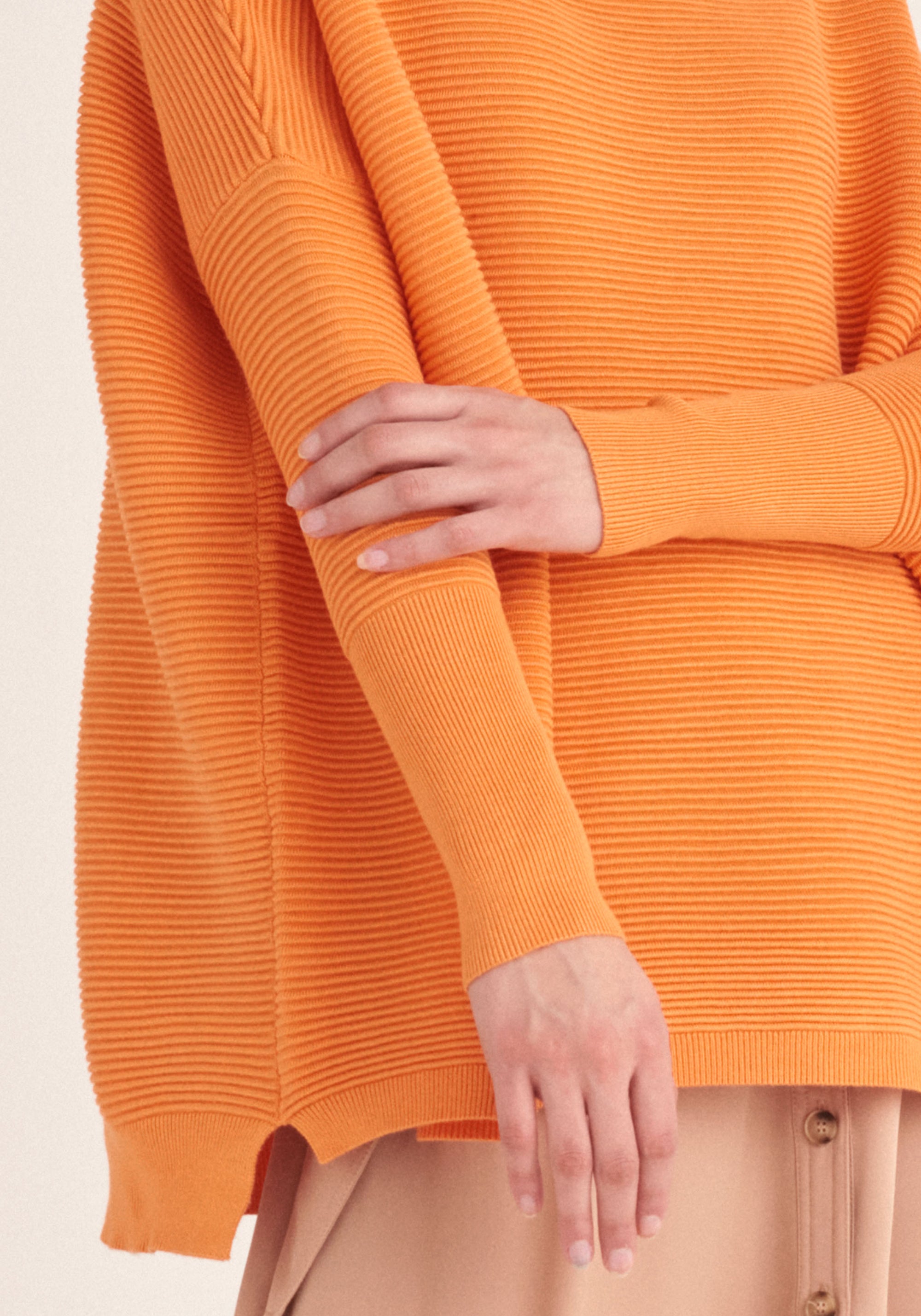 Paisie Ribbed Oversized Knit Jumper in Orange Close Up