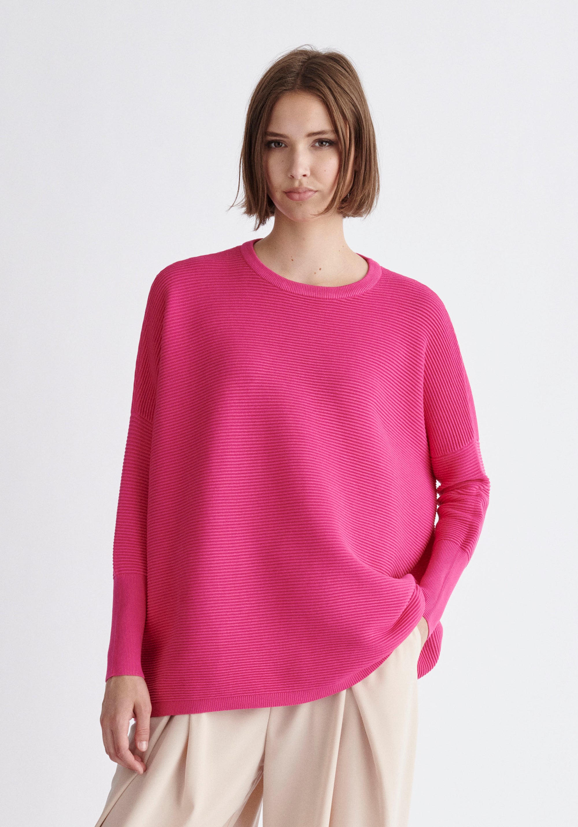 Paisie Ribbed Oversized Knit Jumper in Hot Pink