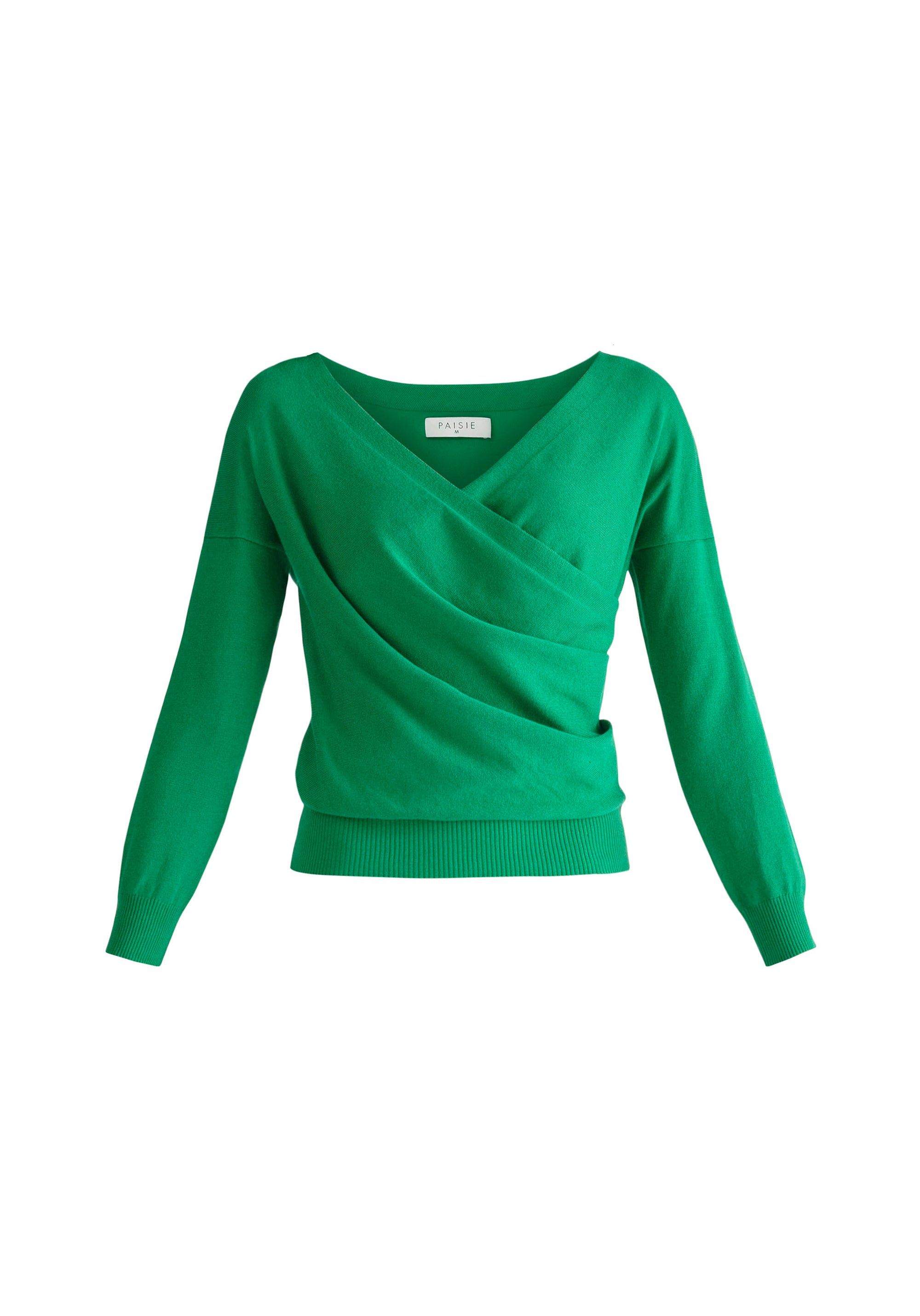 Paisie Long Sleeve Knit Wrap Top in Emerald Green Cut Out