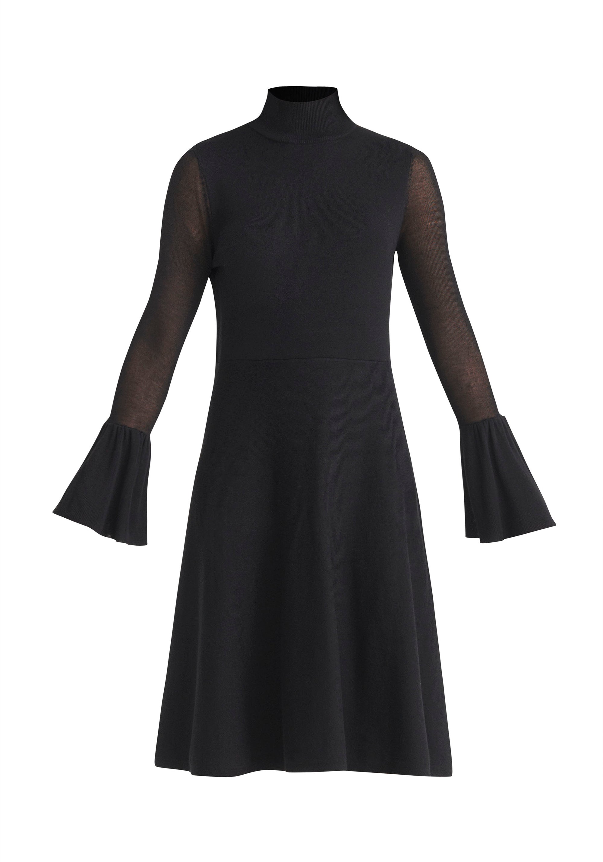 Paisie Flared Sleeve Knitted Fit and Flare Dress in Black Cut Out