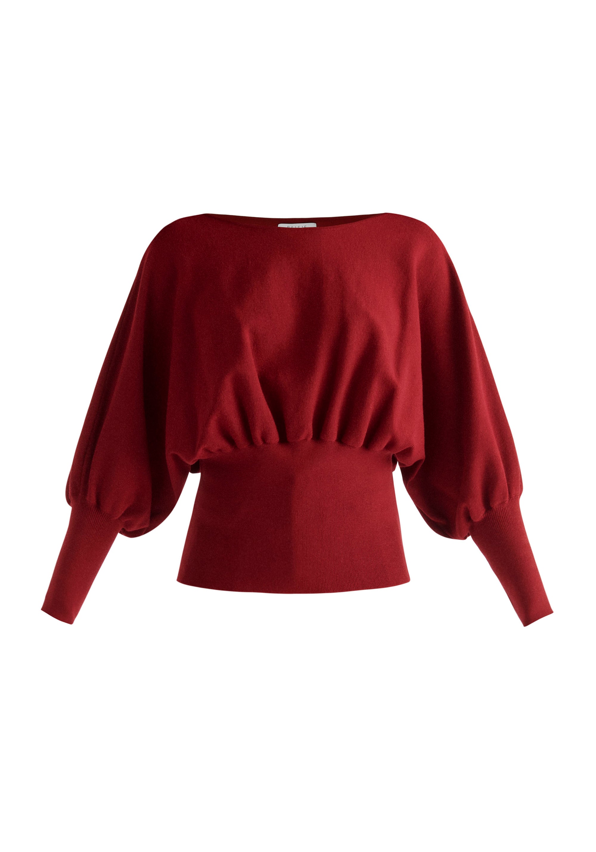 Paisie Balloon Sleeve Knitted Top in Cherry Red Cut Out