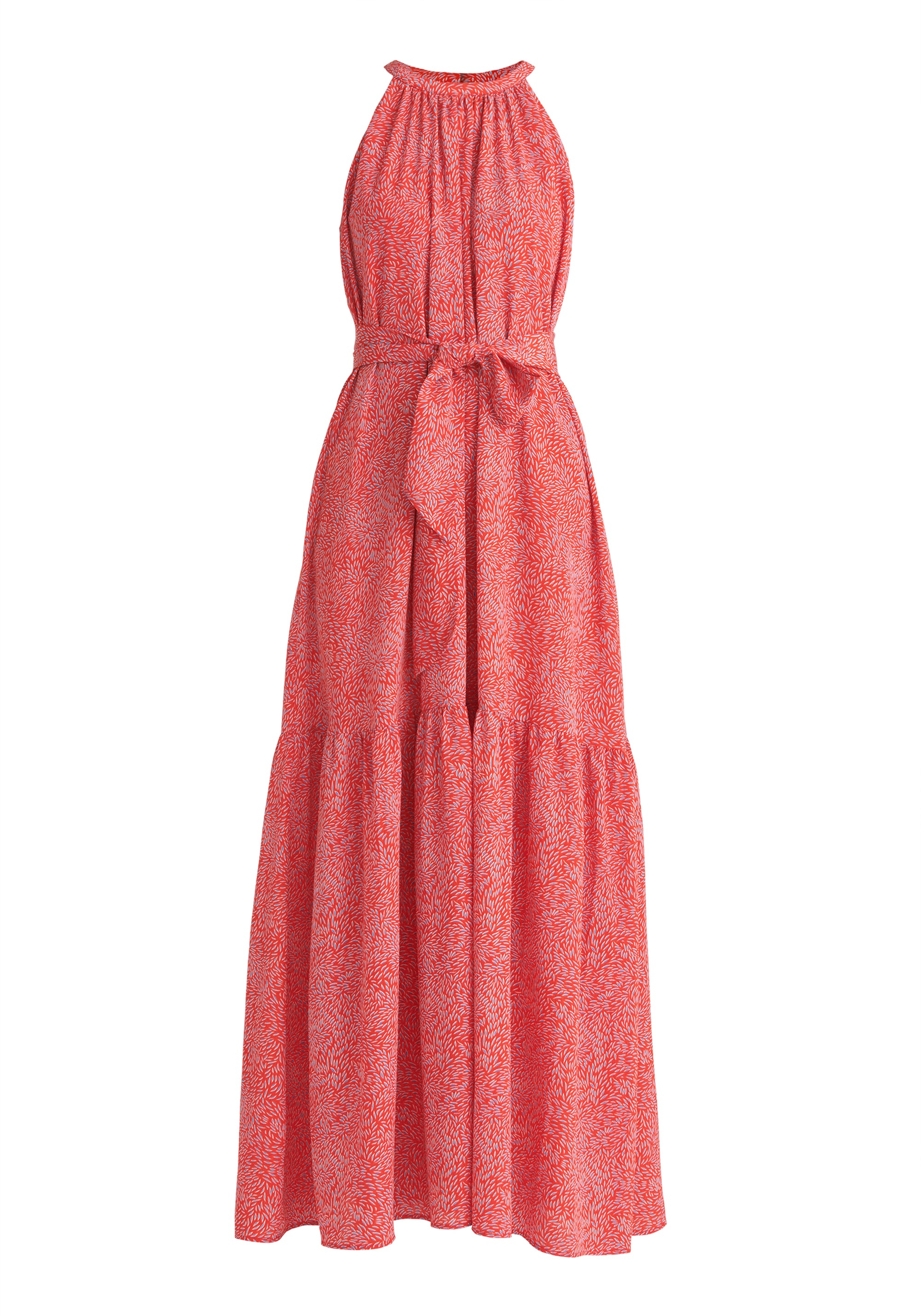 Paisie Graphic Print Halterneck Maxi Dress in Red Cut Out