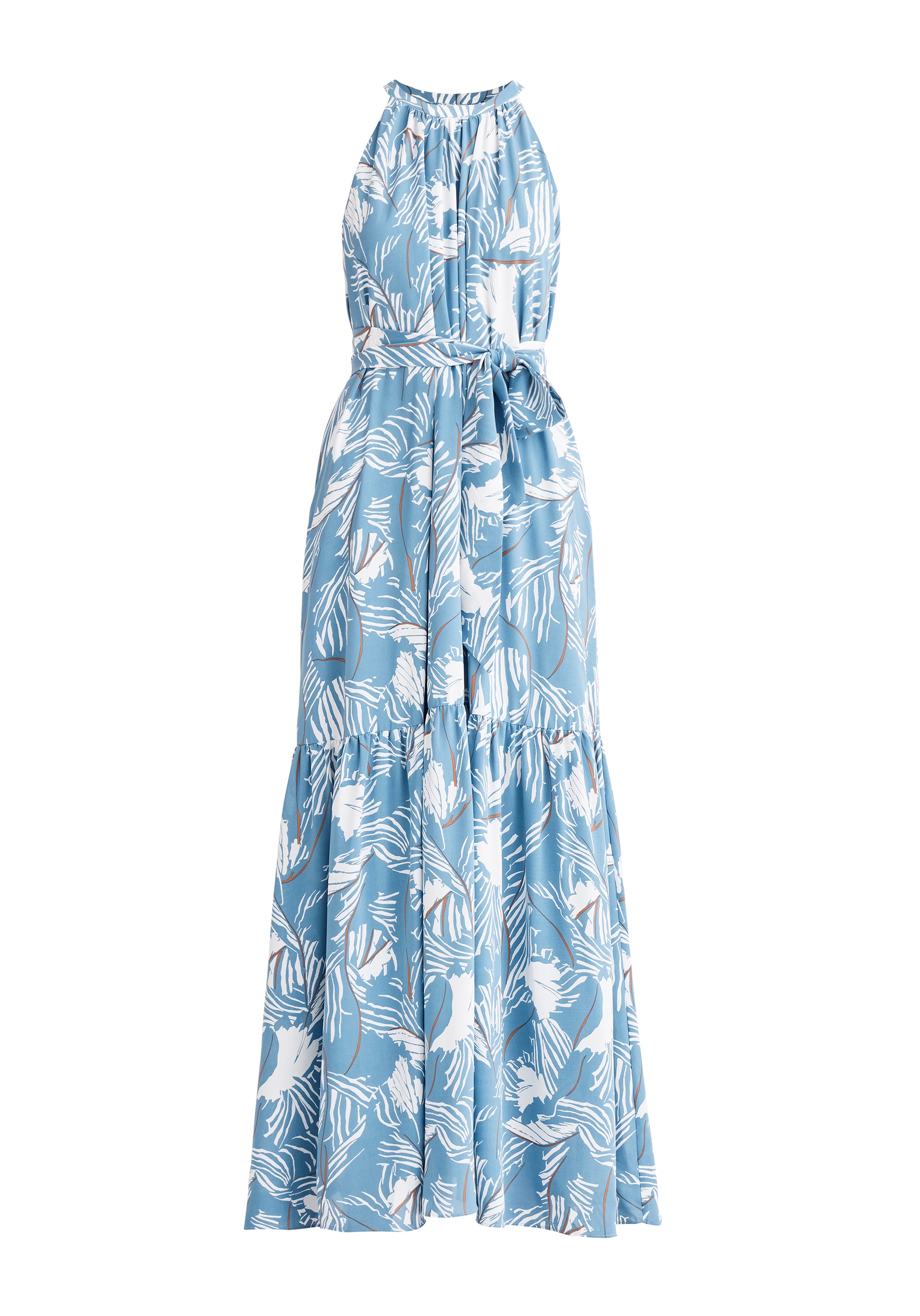 Paisie Floral Halterneck Maxi Dress in Blue Cut Out