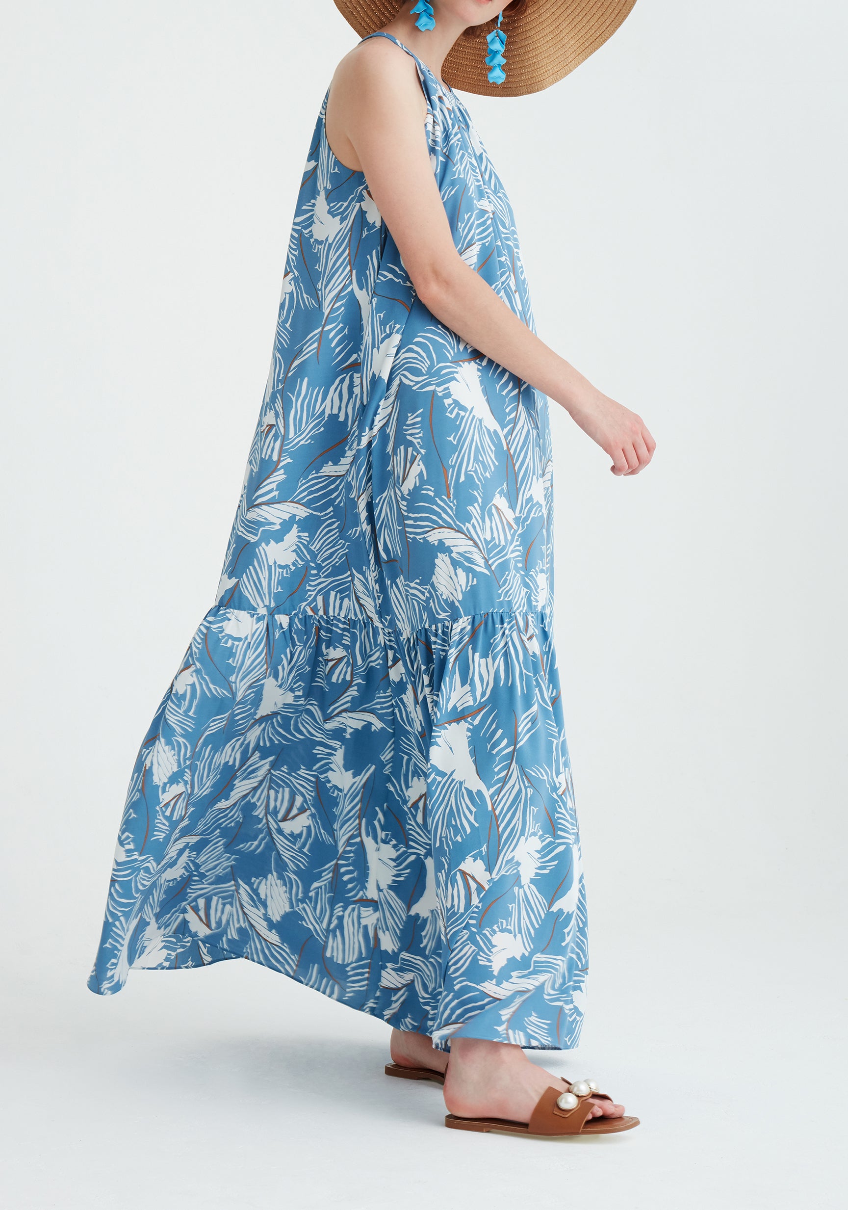 Paisie Floral Halterneck Maxi Dress in Blue