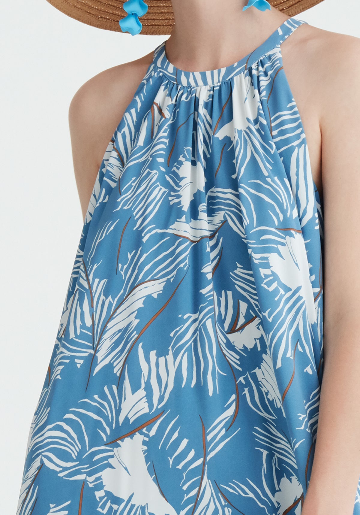 Paisie Floral Halterneck Maxi Dress in Blue Close Up