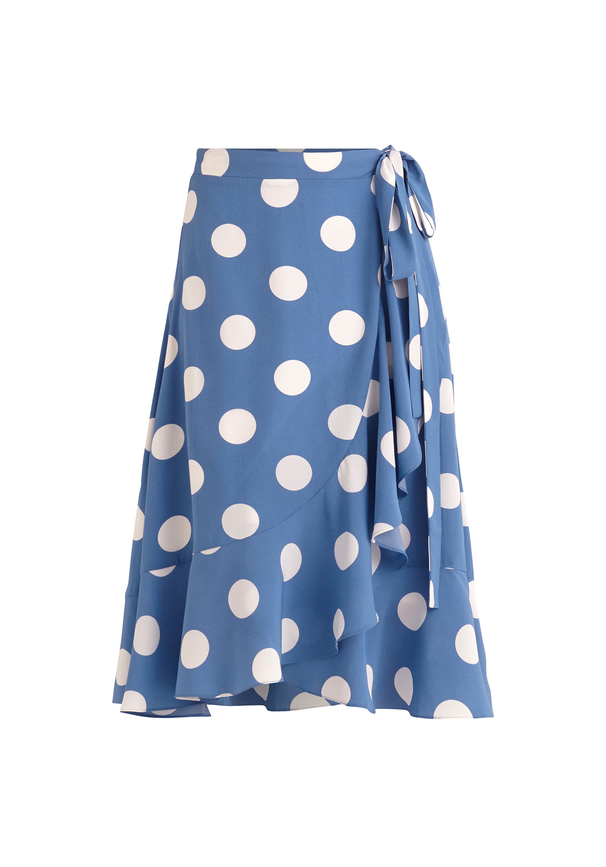 Paisie Polka Dot Wrap Tie Skirt in Blue and White Cut Out