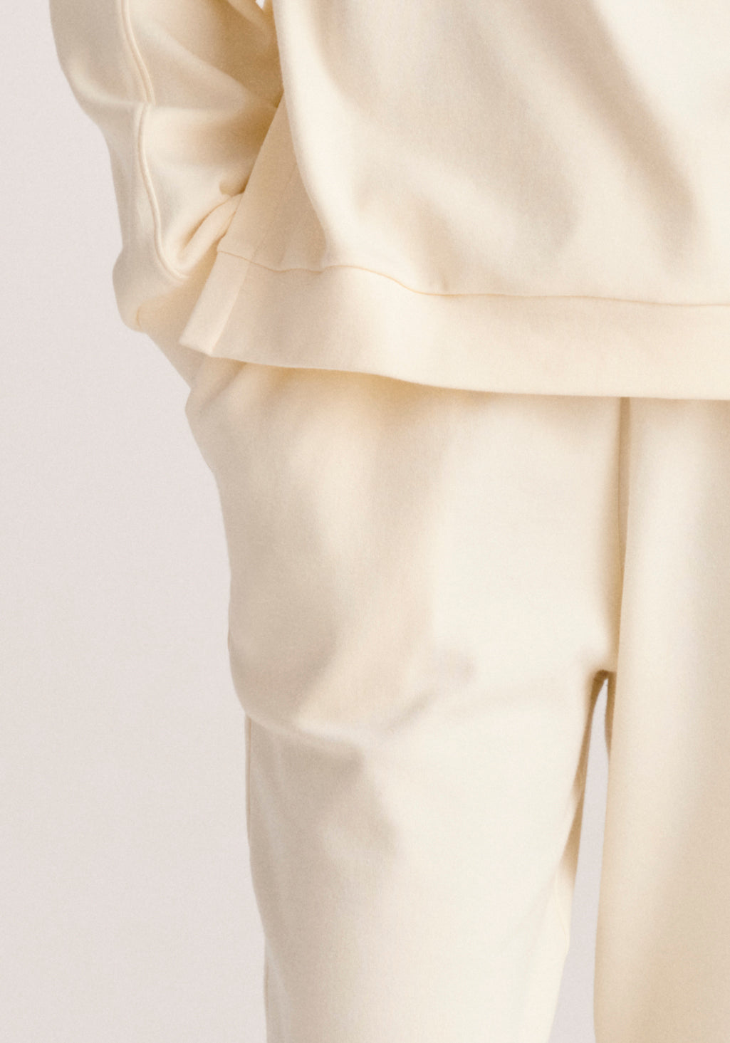 Paisie High Rise Cotton Joggers in Cream Close Up