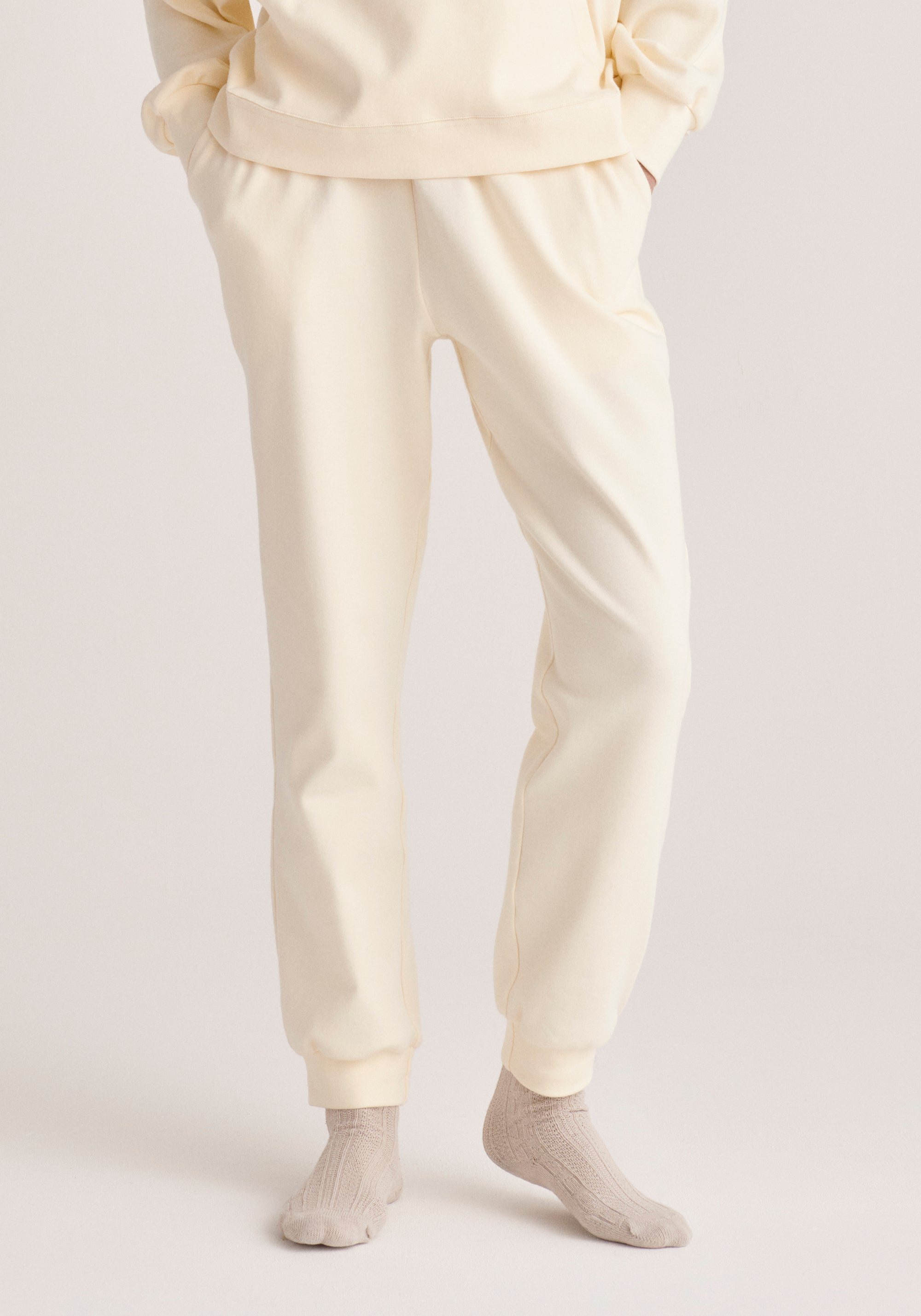 Paisie High Rise Cotton Joggers in Cream