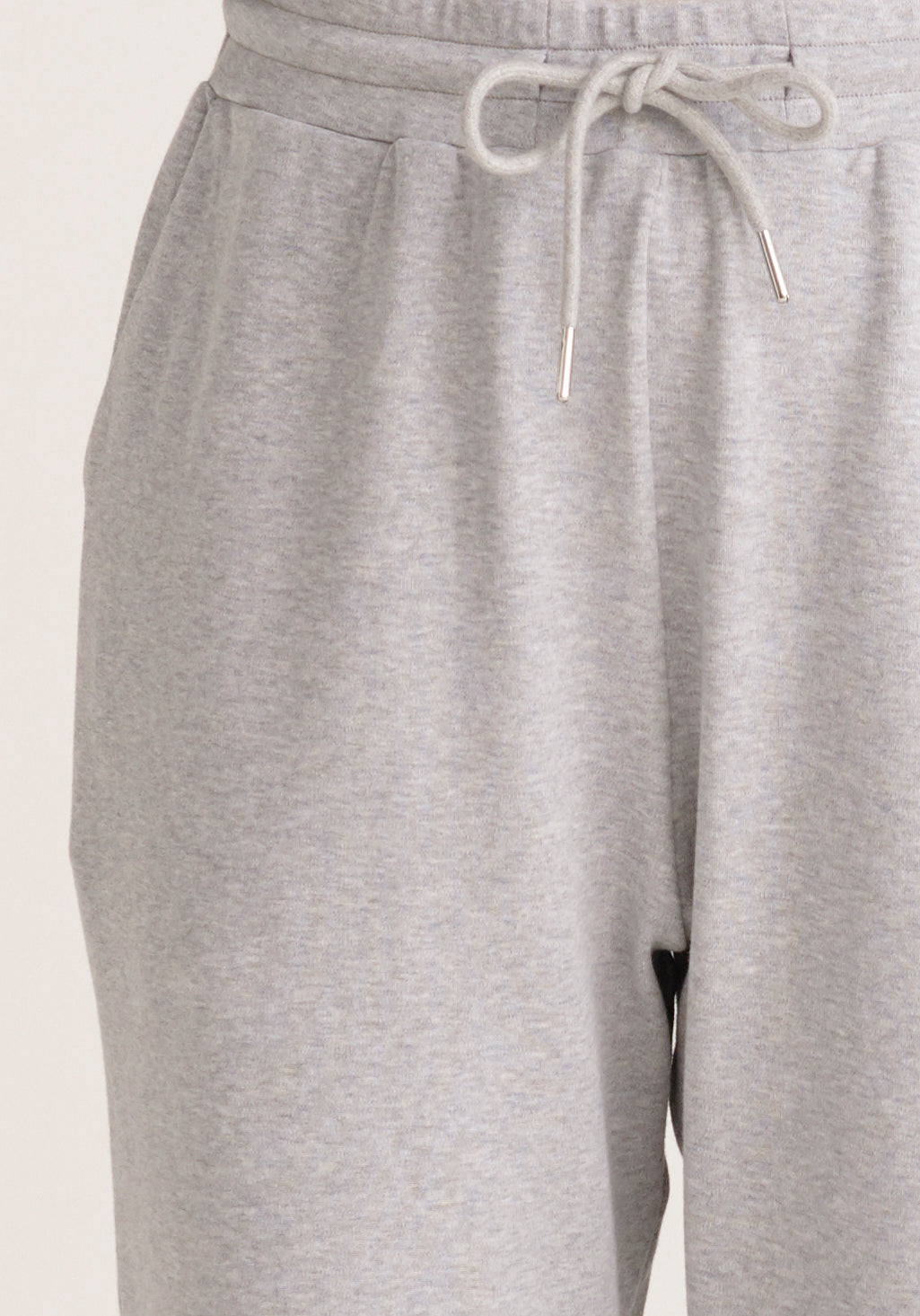 Paisie High Rise Cotton Joggers in Grey Close Up