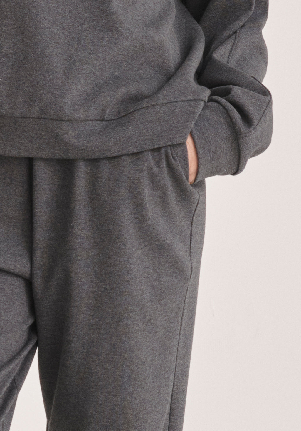 Paisie High Rise Cotton Joggers in Dark Grey Close Up