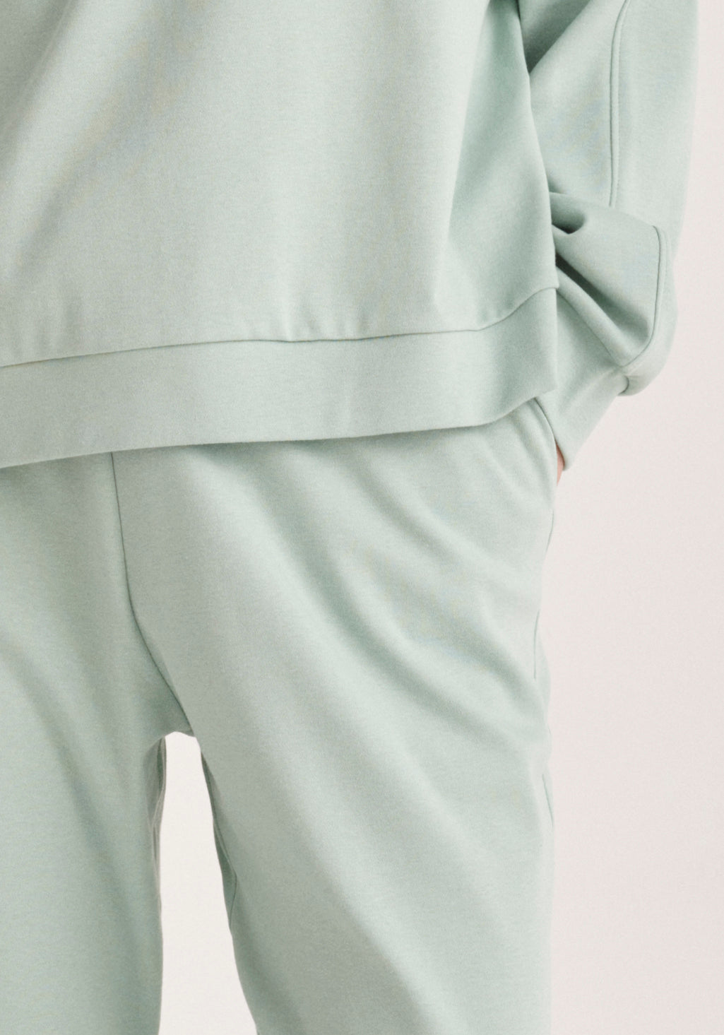 Paisie High Rise Cotton Joggers in Green Close Up