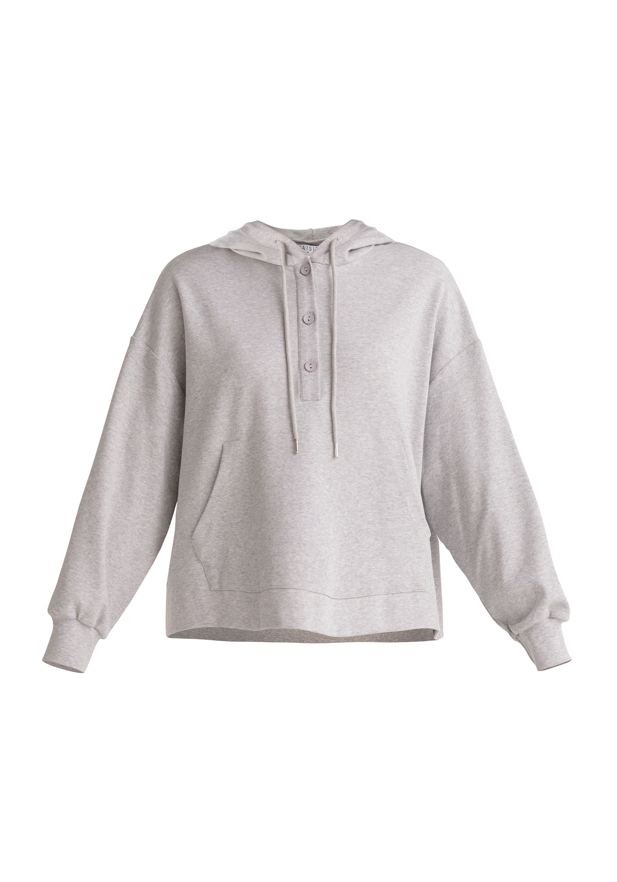 Paisie Button Hoodie with Drawstrings in Grey Cut Out