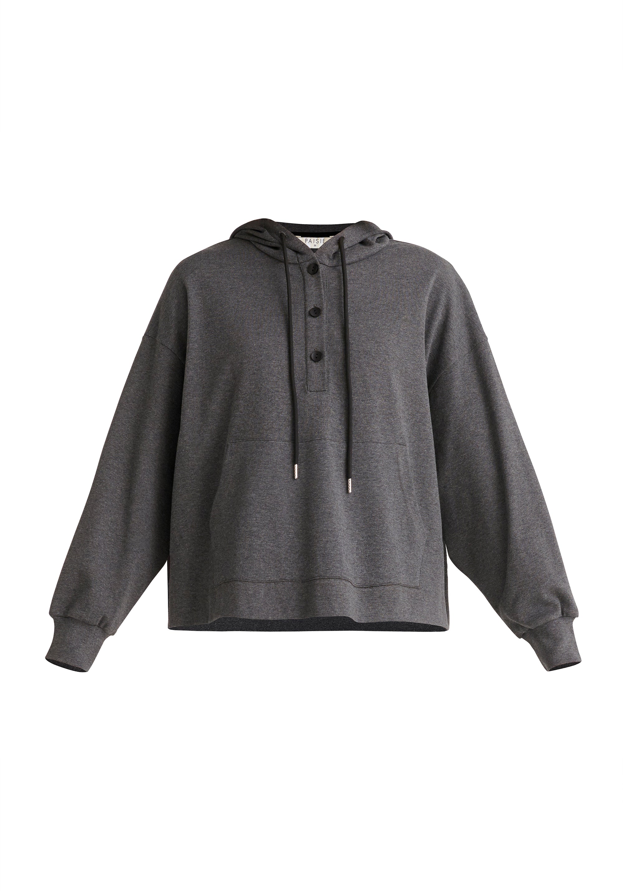 Paisie Button Hoodie with Drawstrings in Grey Cut Out