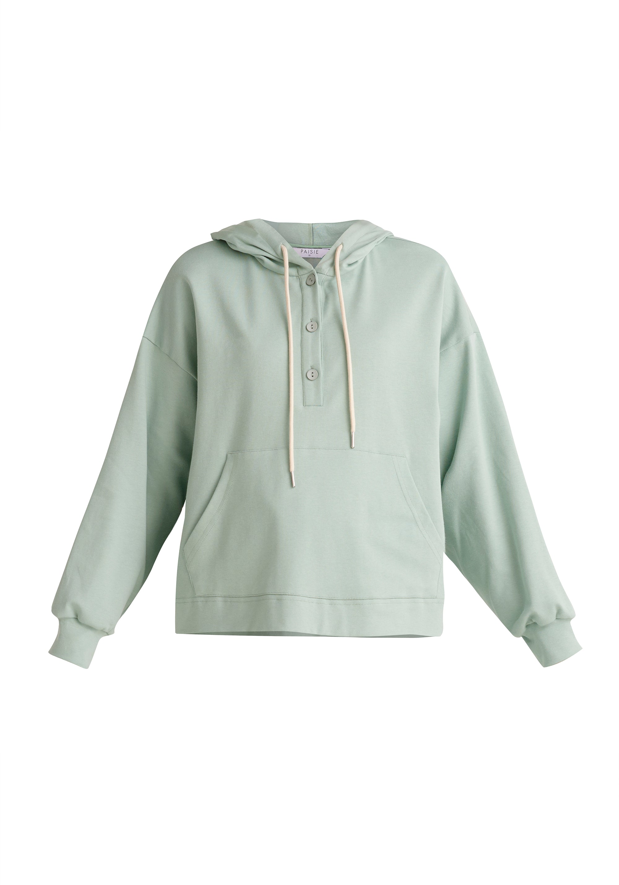 Paisie Button Hoodie with Drawstrings in Green Cut Out