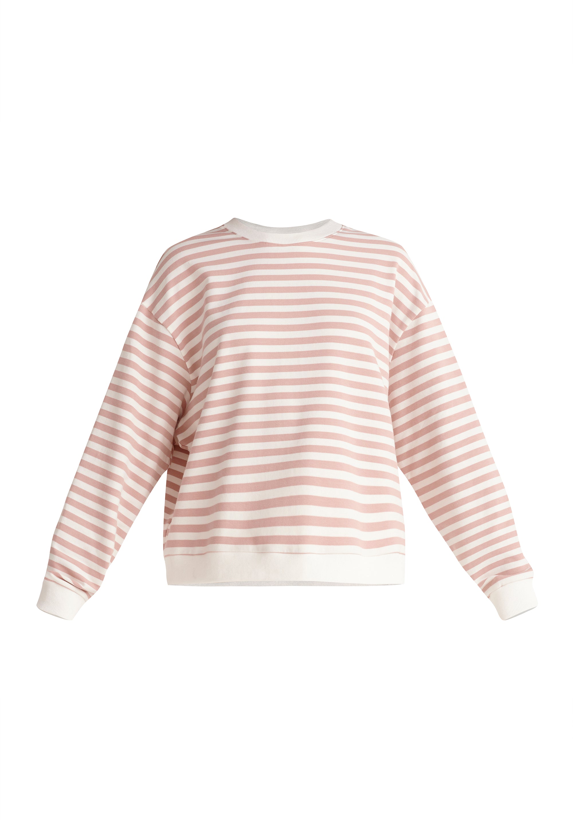 Paisie Striped Breton Crew Neck Sweatshirt in Pink and White Cut Out