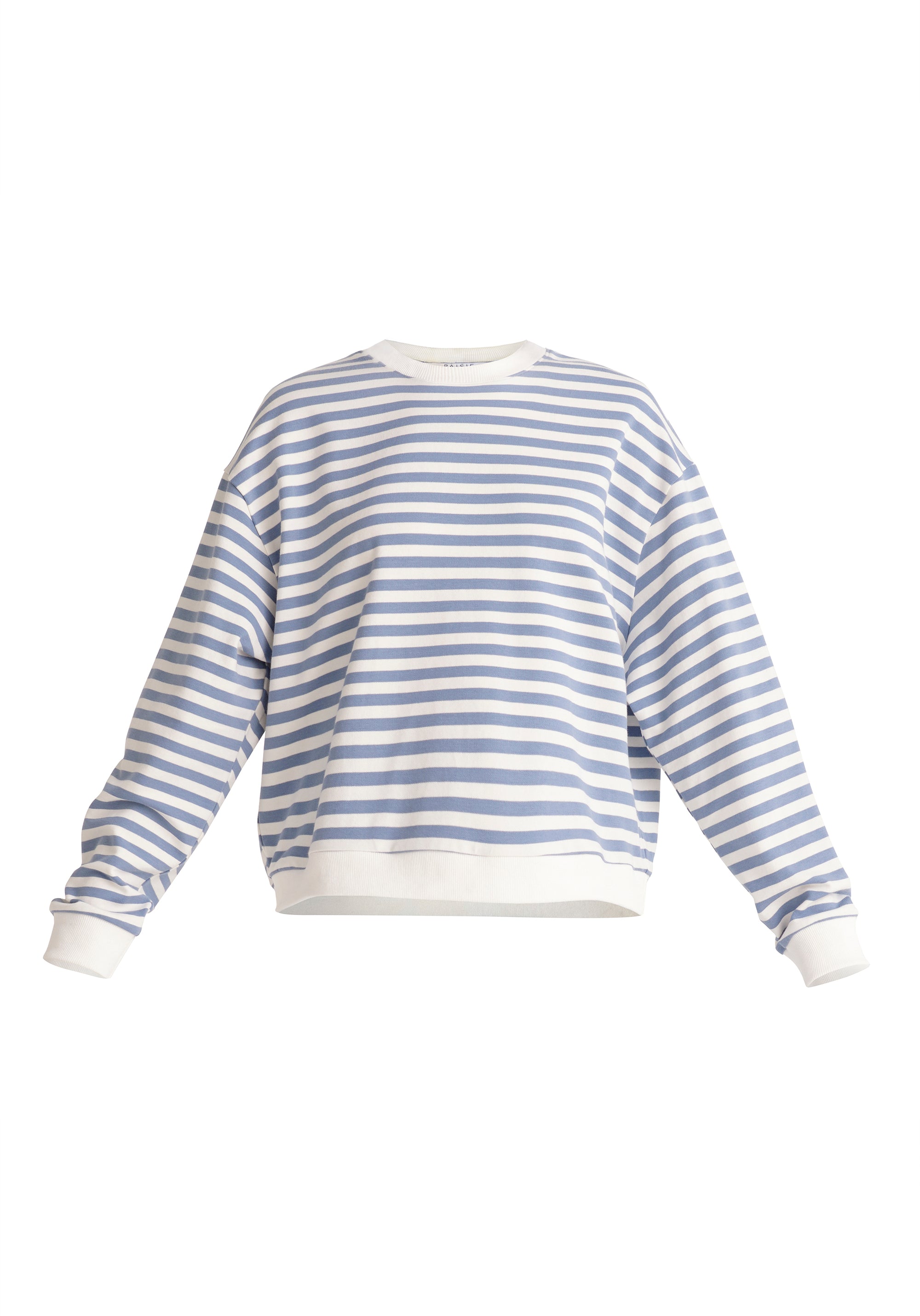 Paisie Striped Breton Crew Neck Sweatshirt in Blue and White Cut Out