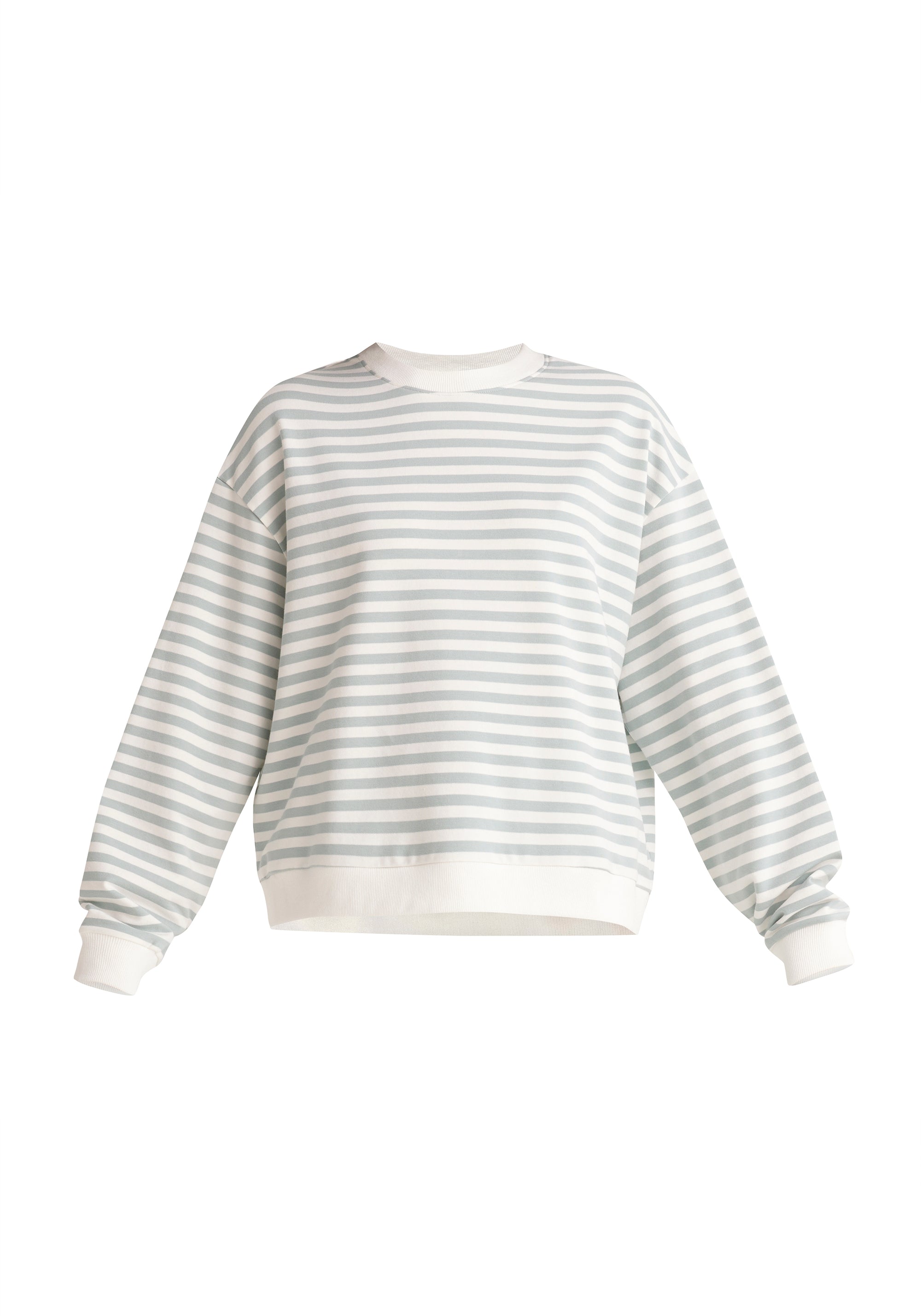 Paisie Striped Breton Crew Neck Sweatshirt in Green and White Cut Out