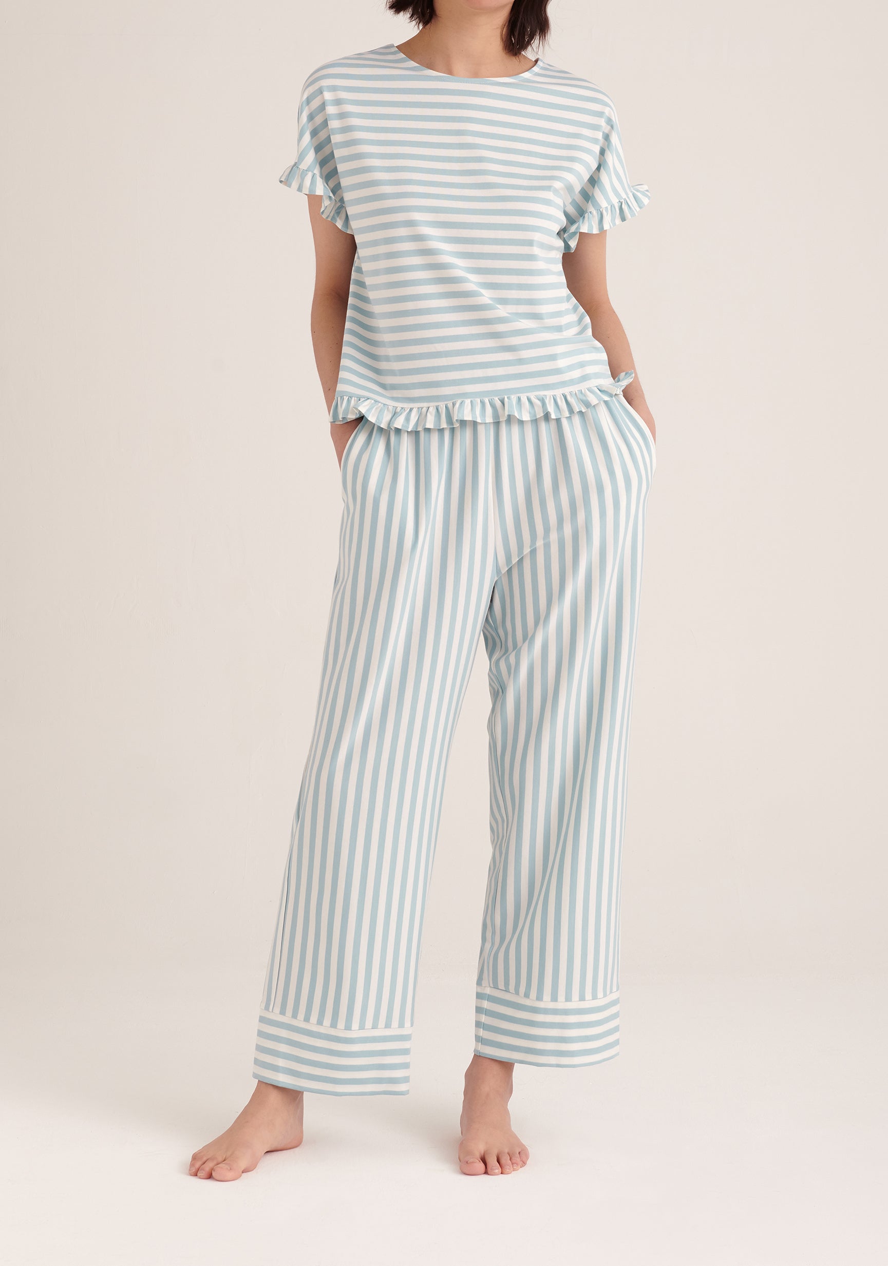 Paisie Striped Pyjama Bottoms in Blue and White