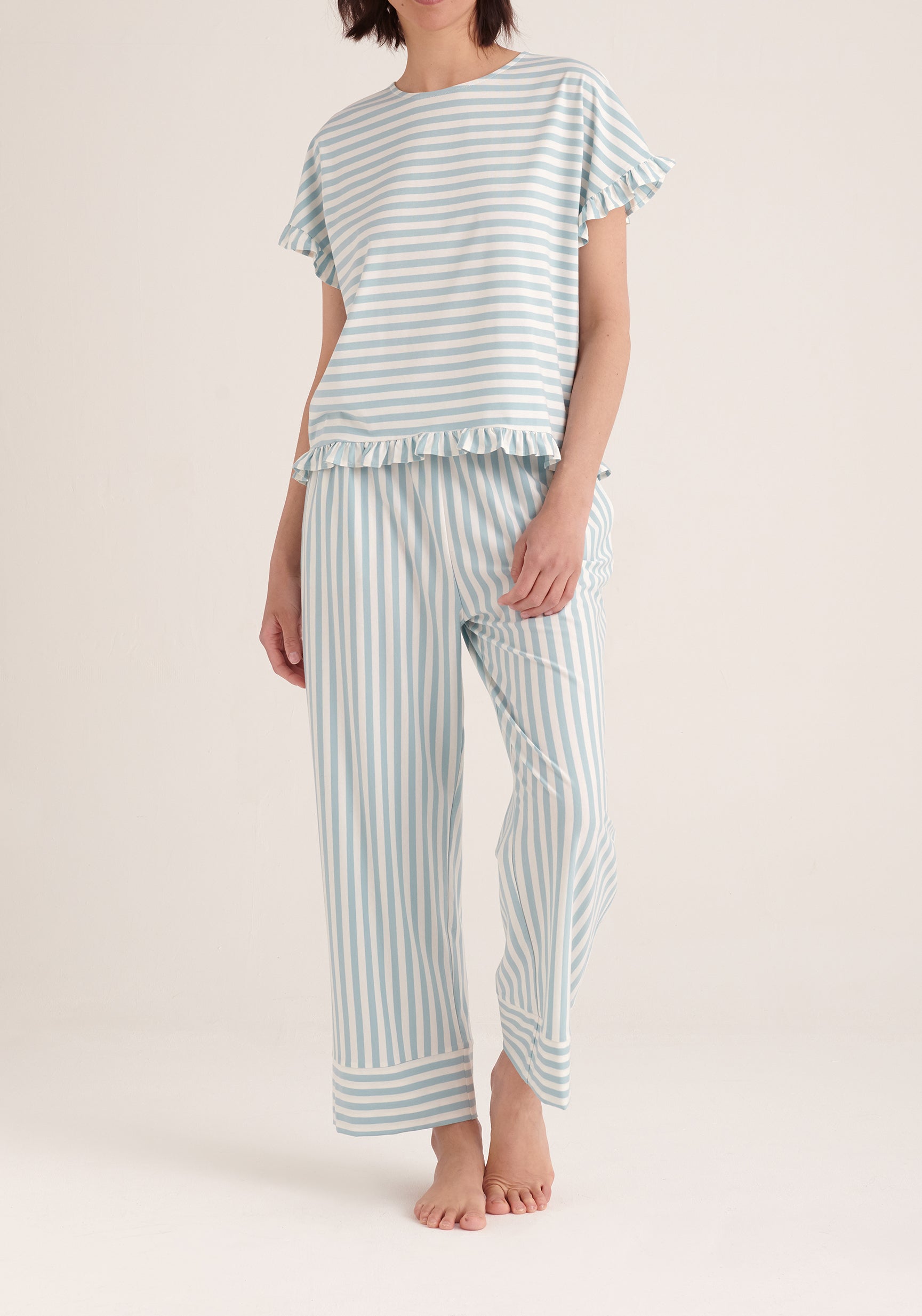 Paisie Striped Pyjama Bottoms in Blue and White